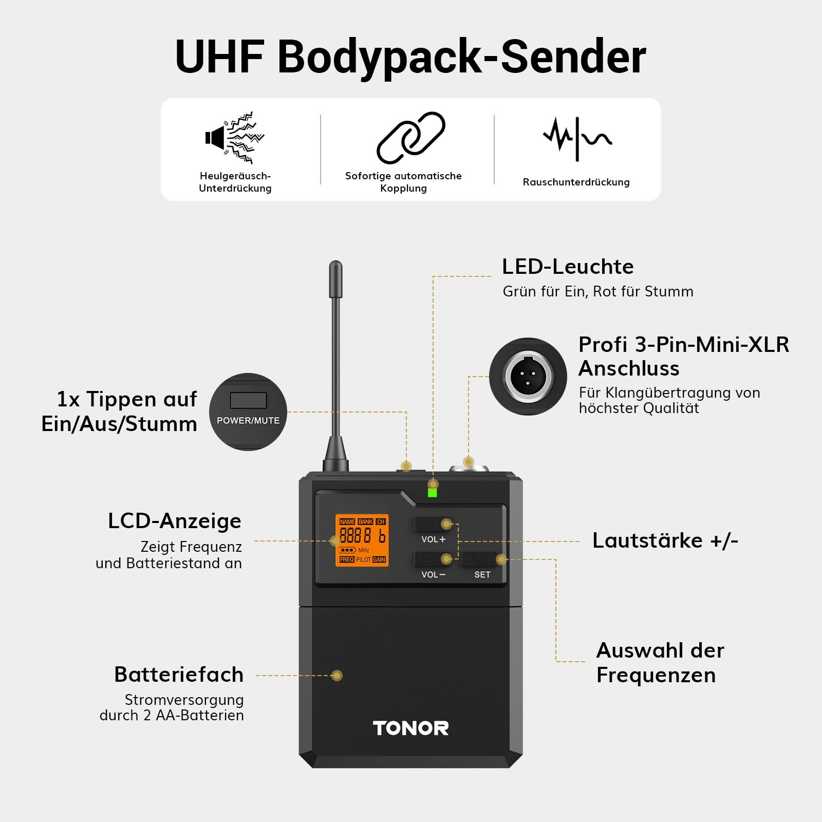 TONOR Bezprzewodowy System Mikrofonowy UHF Z Mikrofonem Ręcznym i Nagłownym — miniatura 5