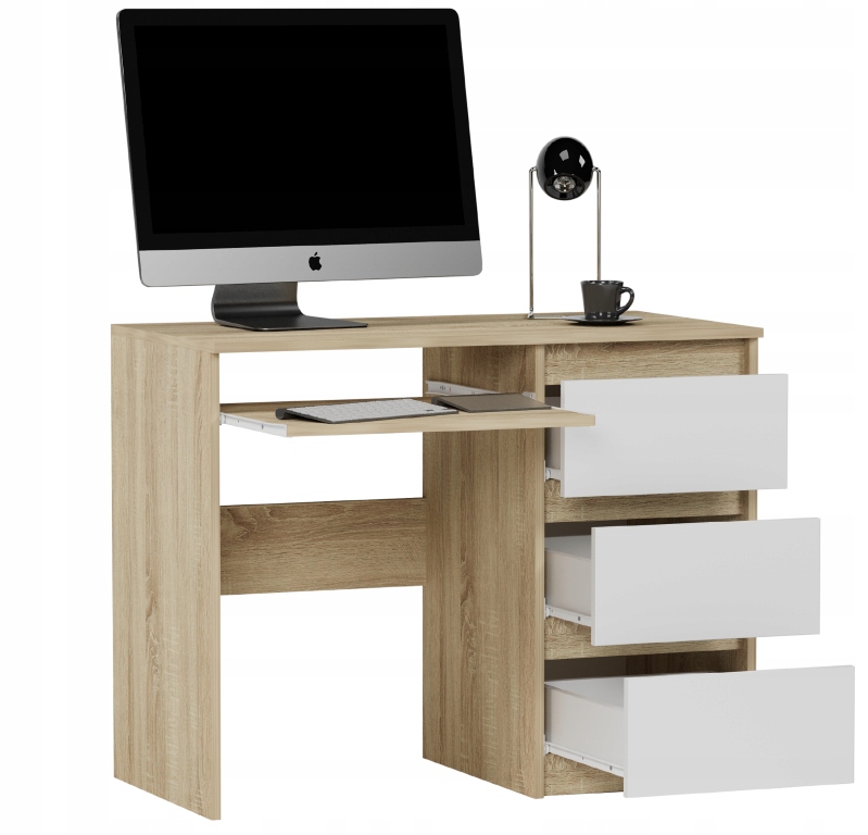 BIURKO KOMPUTEROWE 96CM 3 SZUFLADY STOLIK N-3 MIX SONOMA
