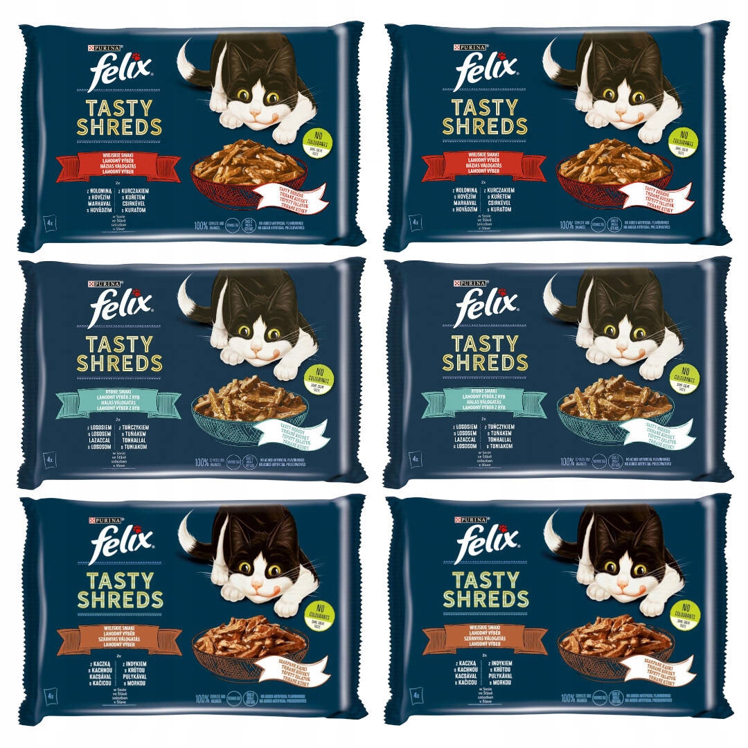 Purina Felix Tasty Shreds Mokré Krmivo Pro Kočky Mix Chutí v omáčce 24x80 g