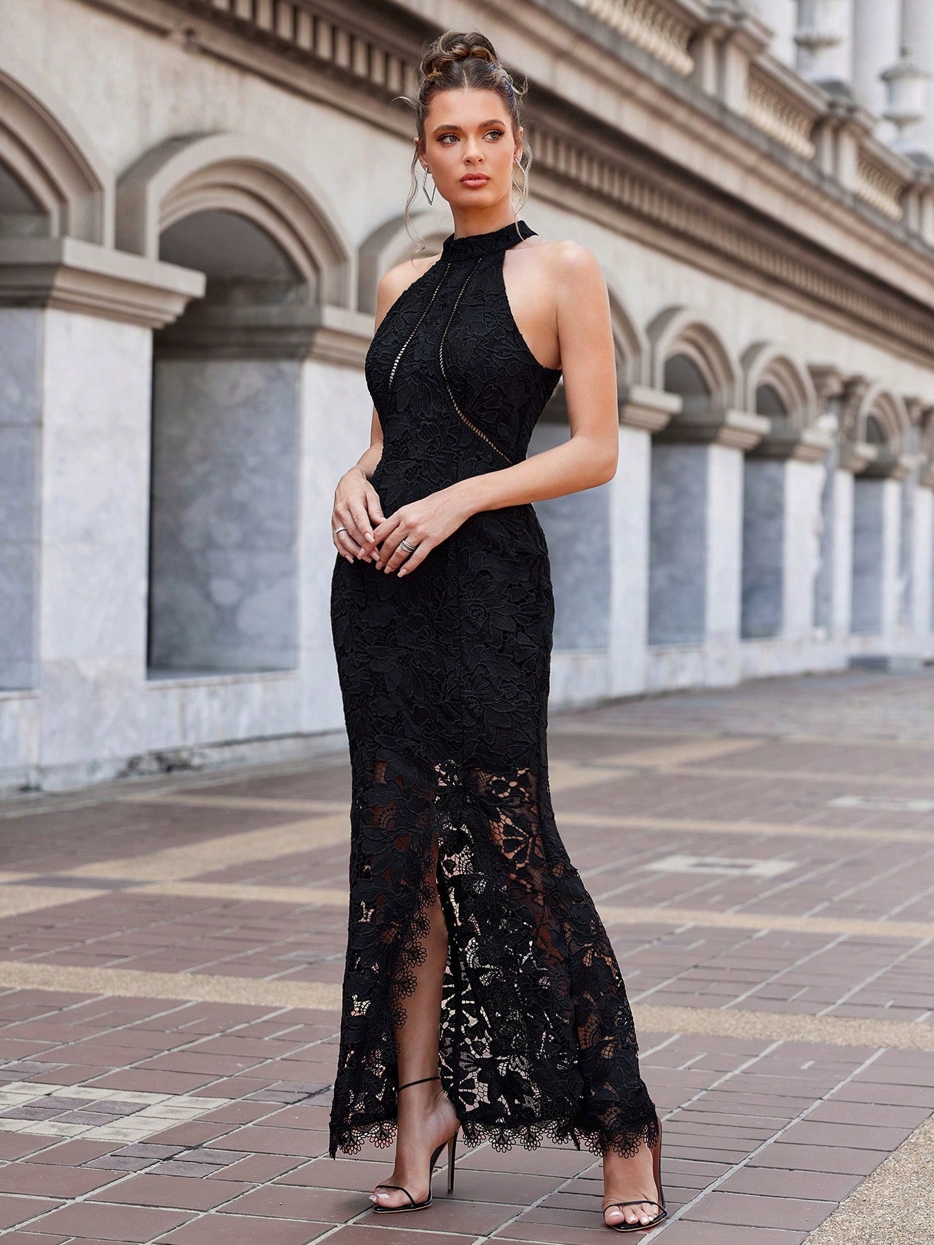 Šaty Syrena Bodycon Černá Krajková Maxi Anewsta L 40