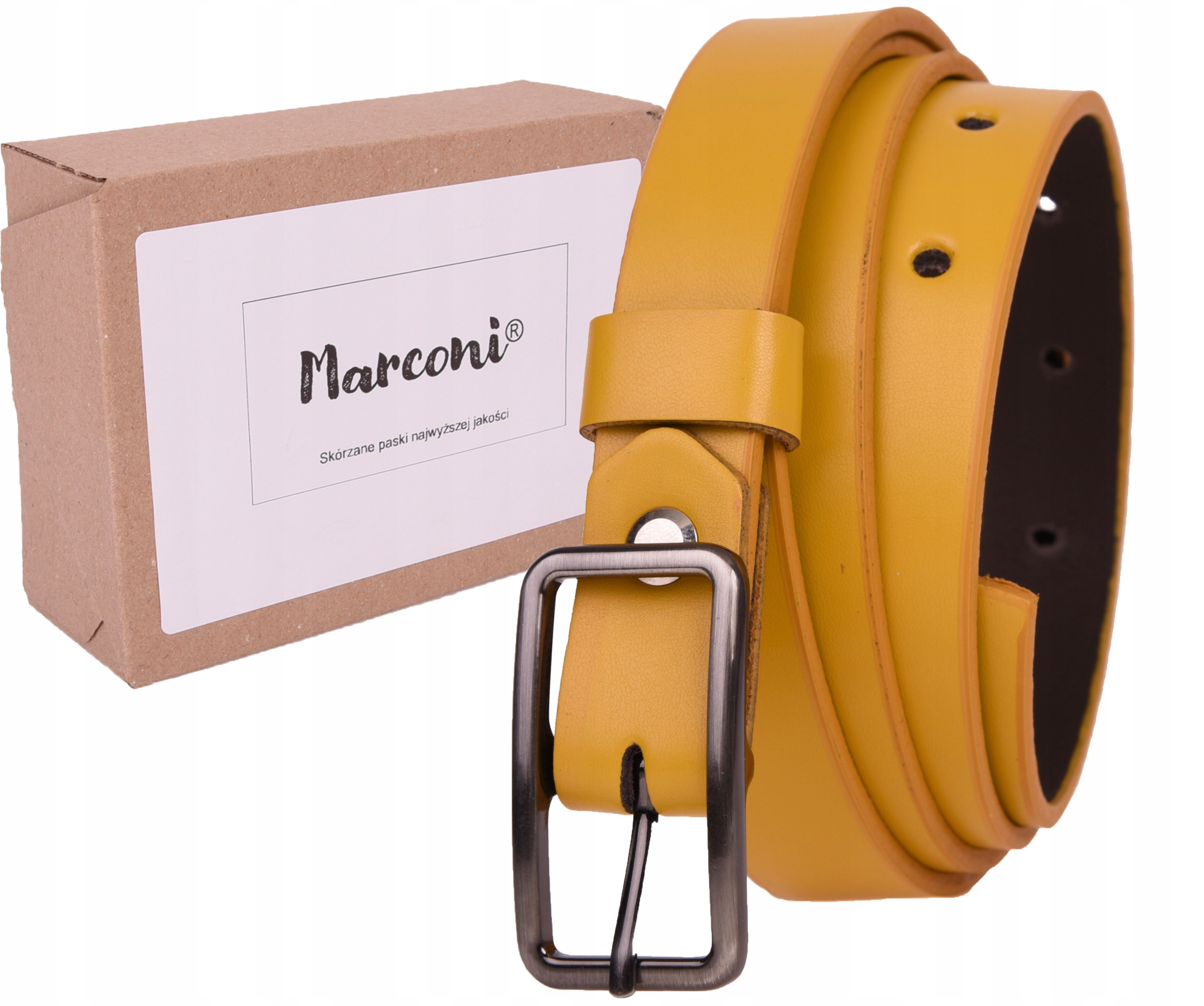 

Wąski Skórzany Pasek damski 2cm Żółty do sukienki