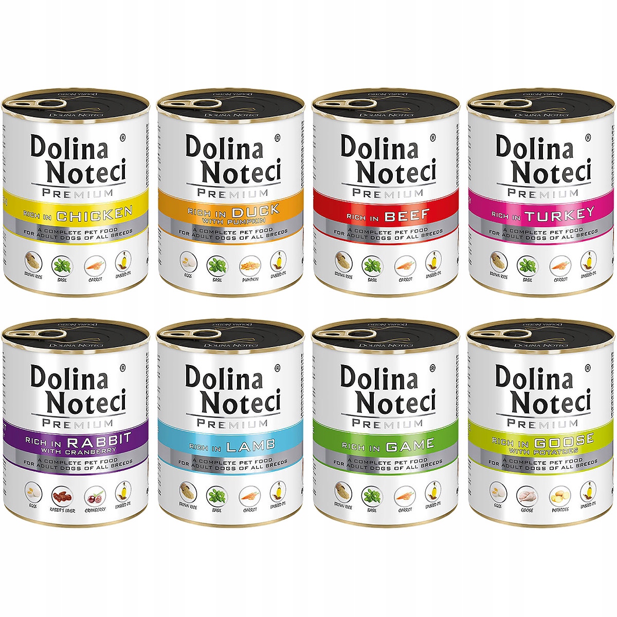 Levně Dolina Noteci Premium Vlhké krmivo mix chutí pro psy bez ryb 8x800g sada