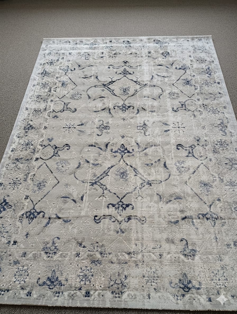 Koberec 160x230 cm krémovo modrý, vintage, klasický obývací priestor
