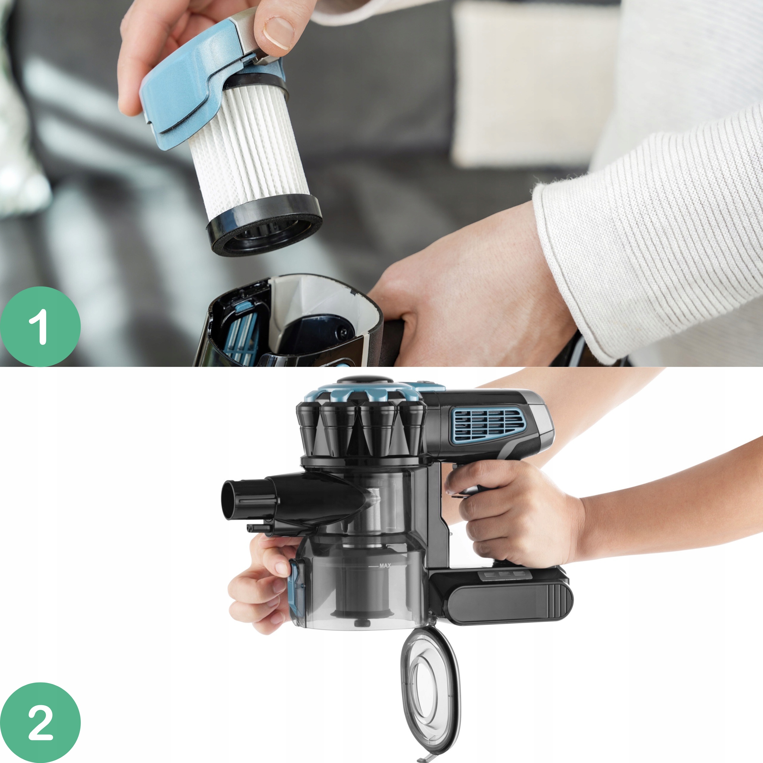 Odkurzacz pionowy akumulatorowy Li-ion 22,2V samochodowy FIRST AUSTRIA Pojemność zbiornika na kurz 0.5 l