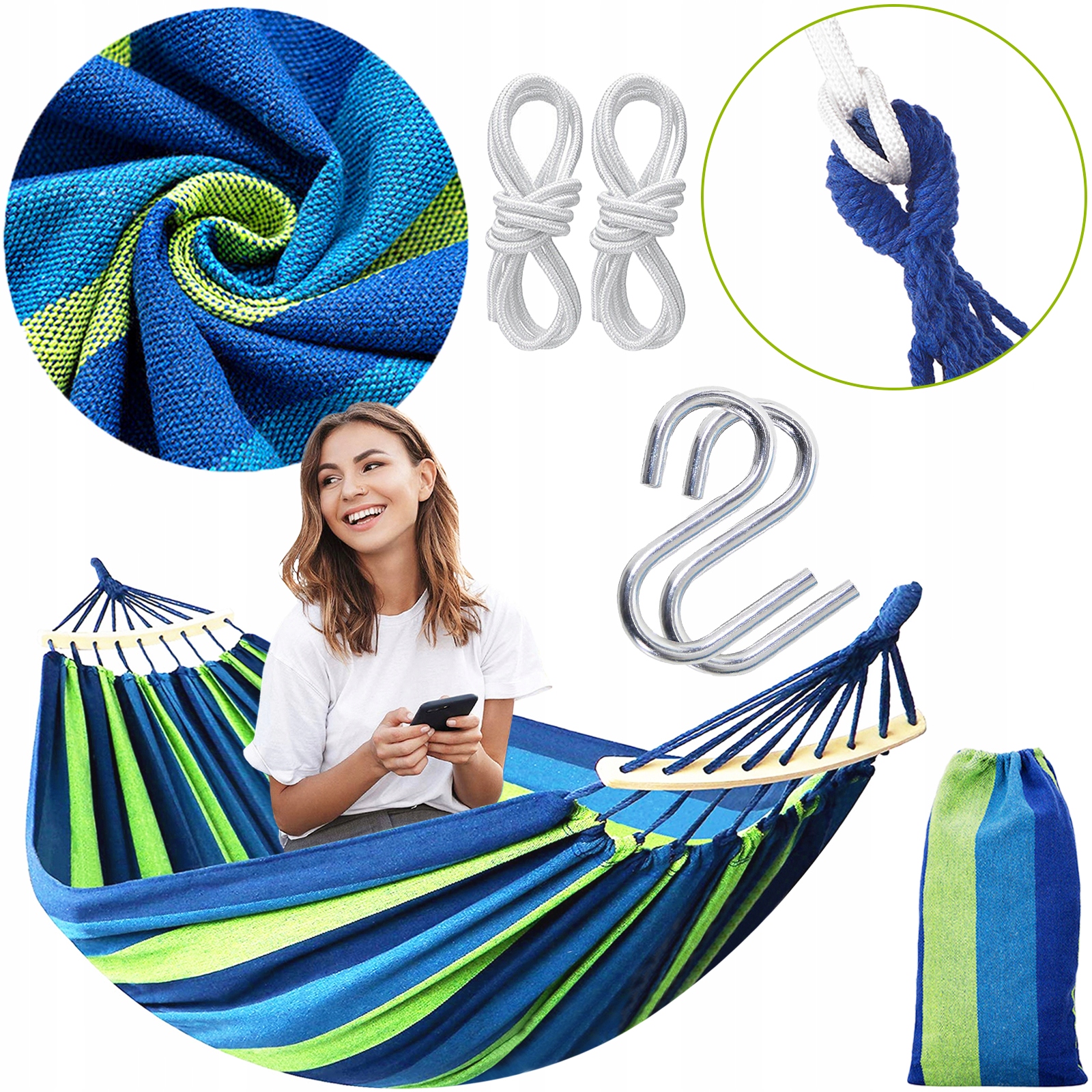 

Hamak Wiszący 2-OSOBOWY Z Drążkiem Mocny 150CM