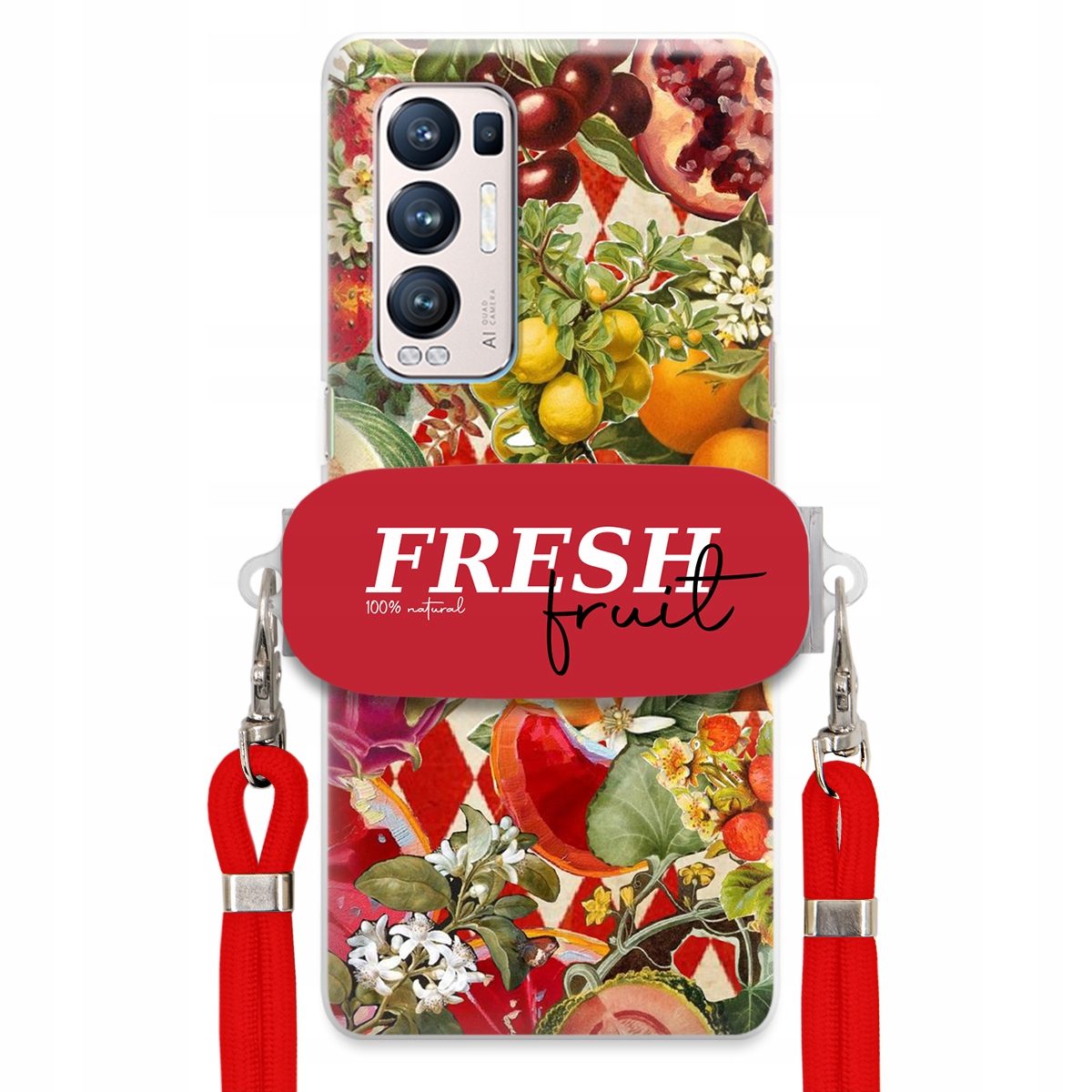 Pouzdro pro Oppo Reno 5 Pro Plus 5G Červené vodítko Držák Fresh Fruit Silné
