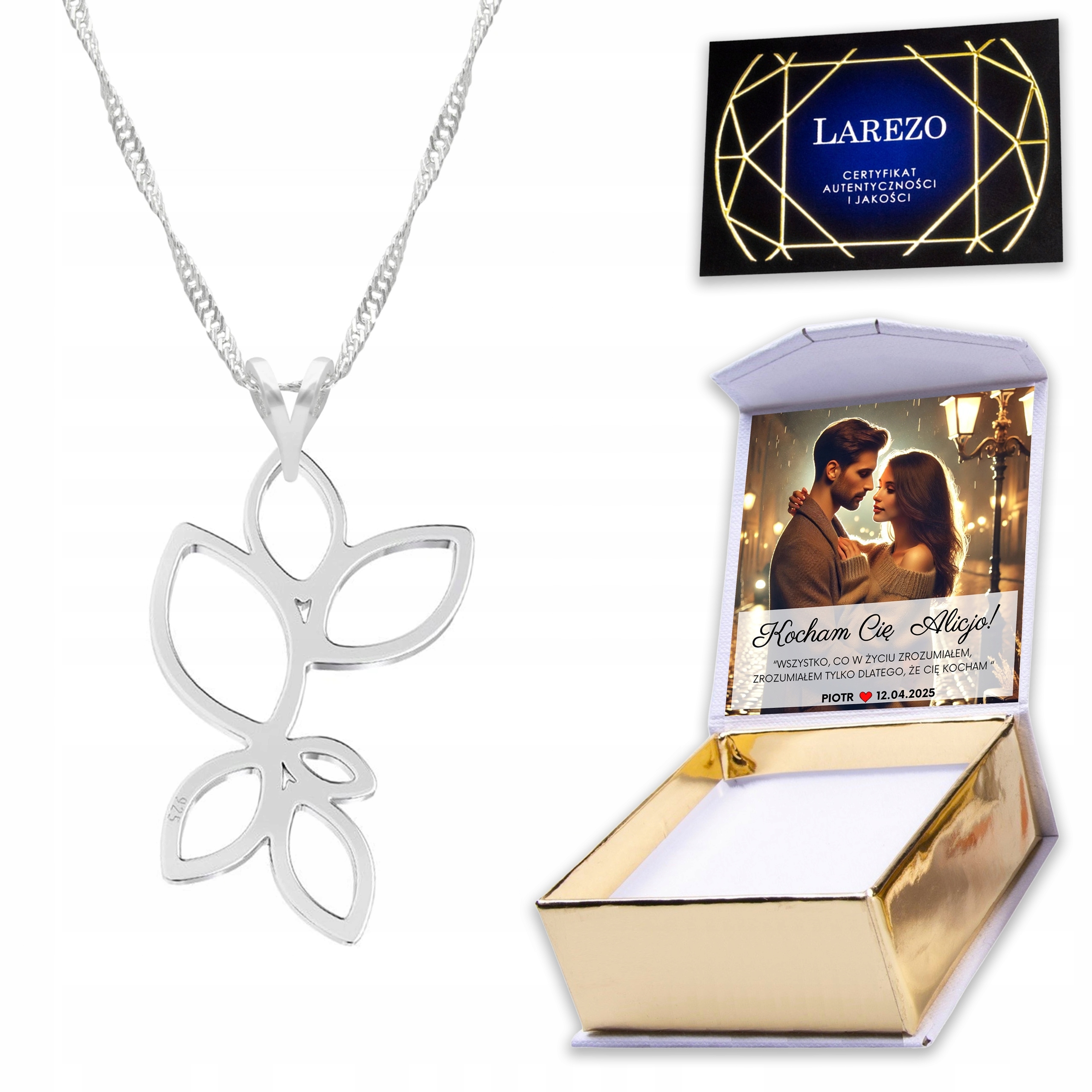 Stříbrný náhrdelník 925 listů List Leaf Příroda Rostlina Větvička Potisk