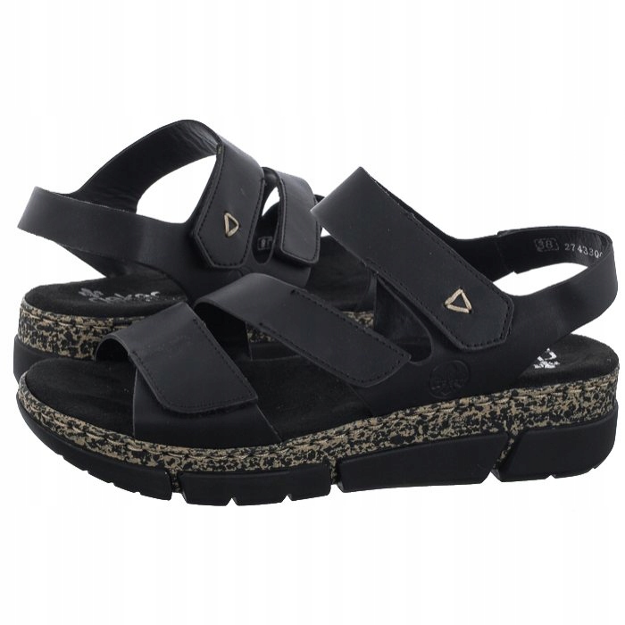 Dámské letní sandály na podpatku Rieker černé V2301-00