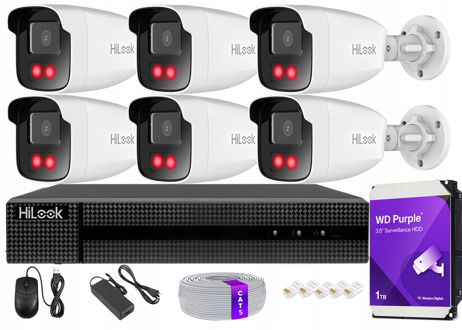 Sada monitorování Ip 6 kamer 4Mpx PoE IPCAM-B4-50IR HiLook Hikvision