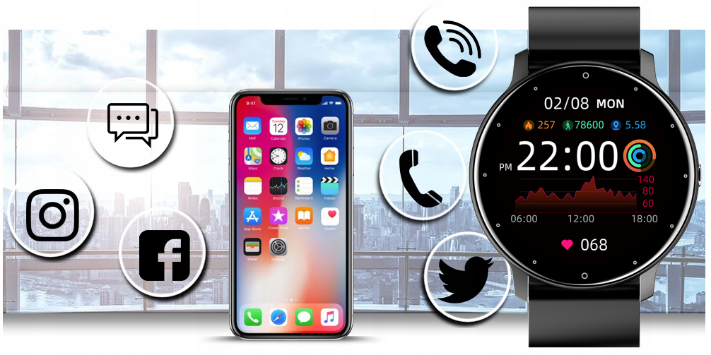 Smartwatch Męski Zegarek Z ROZMOWAMI DAMSKI PULSOKSYMETR KARDIOWATCH KROKI Kształt koperty okrągła