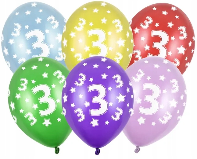 Balony kolorowe na 3 Urodziny Party 6 sztuk