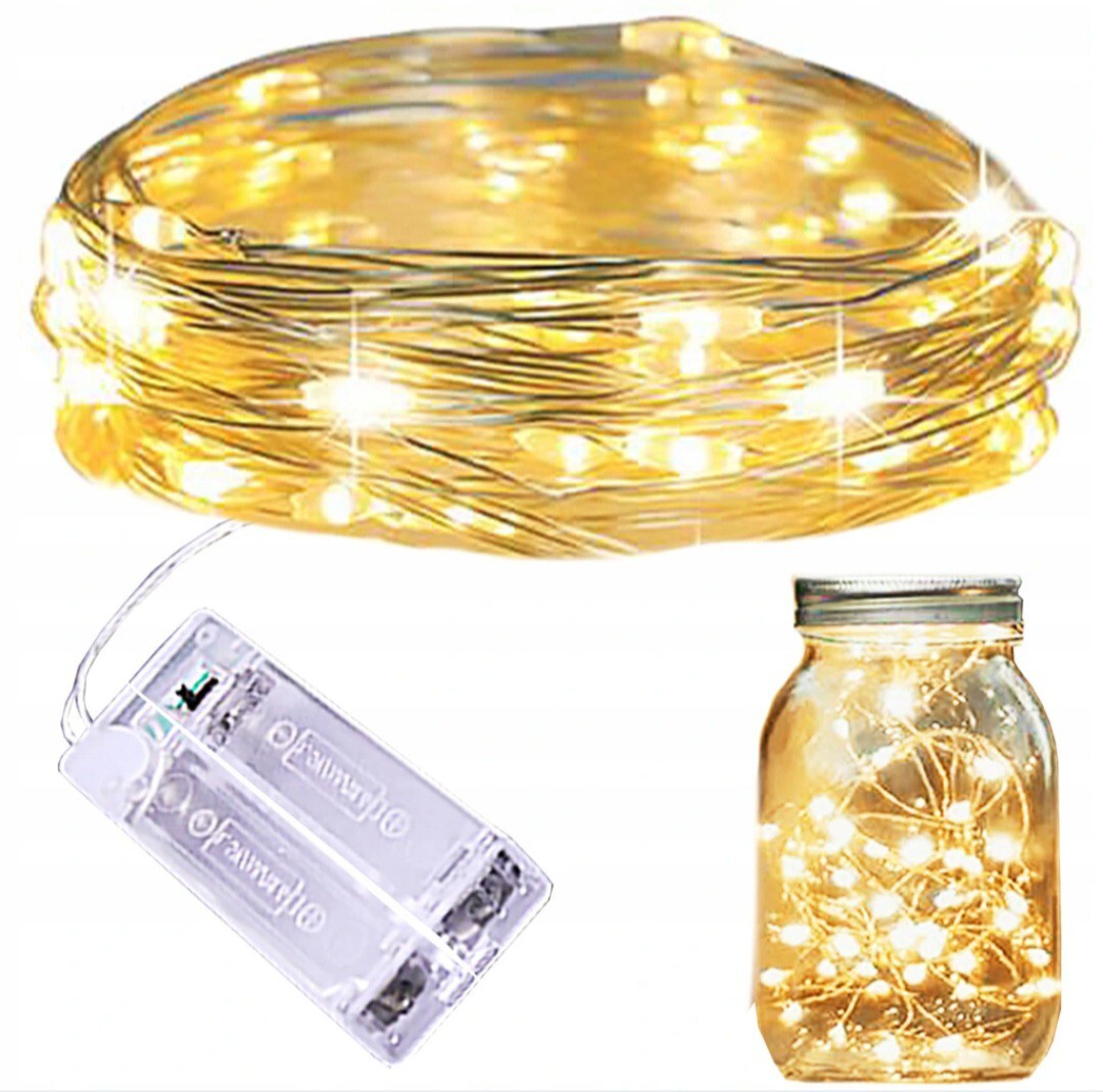 

Lampki Druciki 20 Led Na Baterie Białe Ciepłe 2M