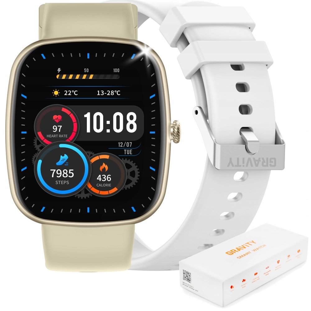 SMARTWATCH DAMSKI ZEGAREK SPORT ROZMOWY SMS BIAŁY BEŻOWY PASEK