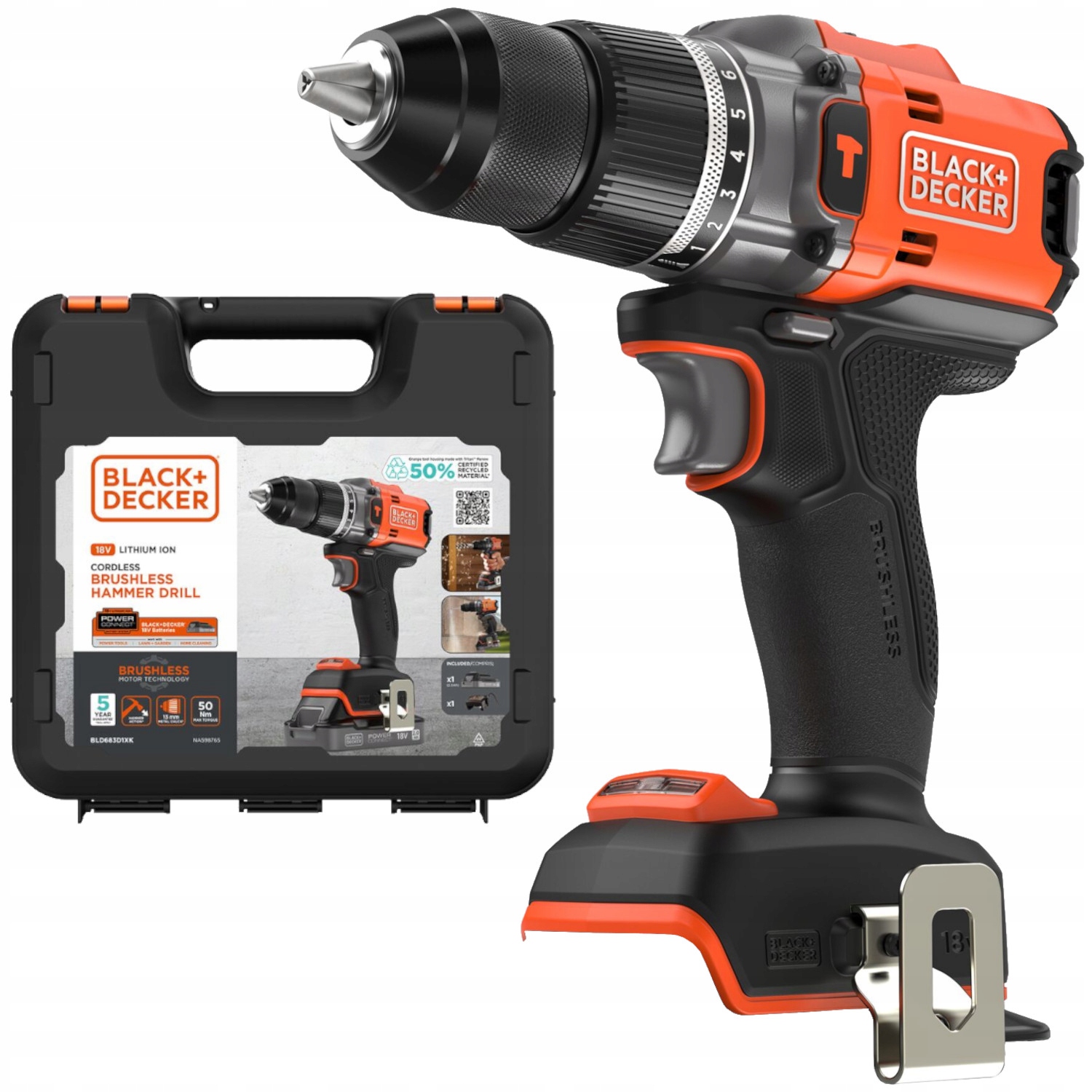 Wkrętarka akumulatorowa 18V 50Nm udarowa body walizka Black Decker BLD683XN