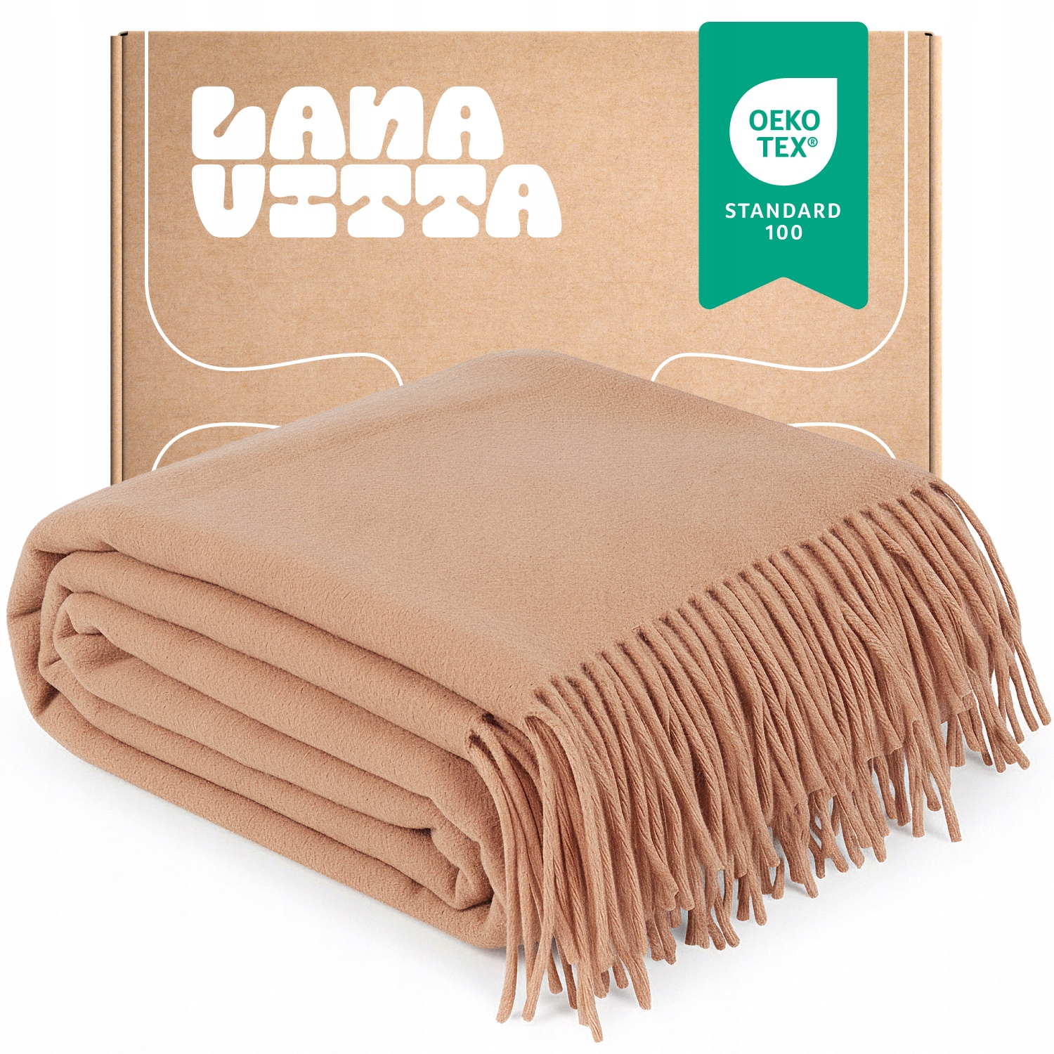 Vlněná deka Teplá Oven 100% Novozélandská vlna Pled Světle béžová 140х200