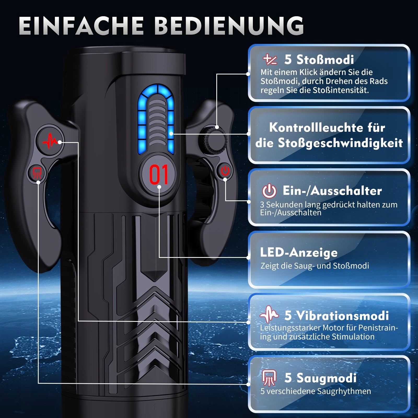 LED MASTURBATOR Dla Mężczyzn Elektryczny Zestaw Wibracyjny Bez Użycia Rąk — miniatura 2