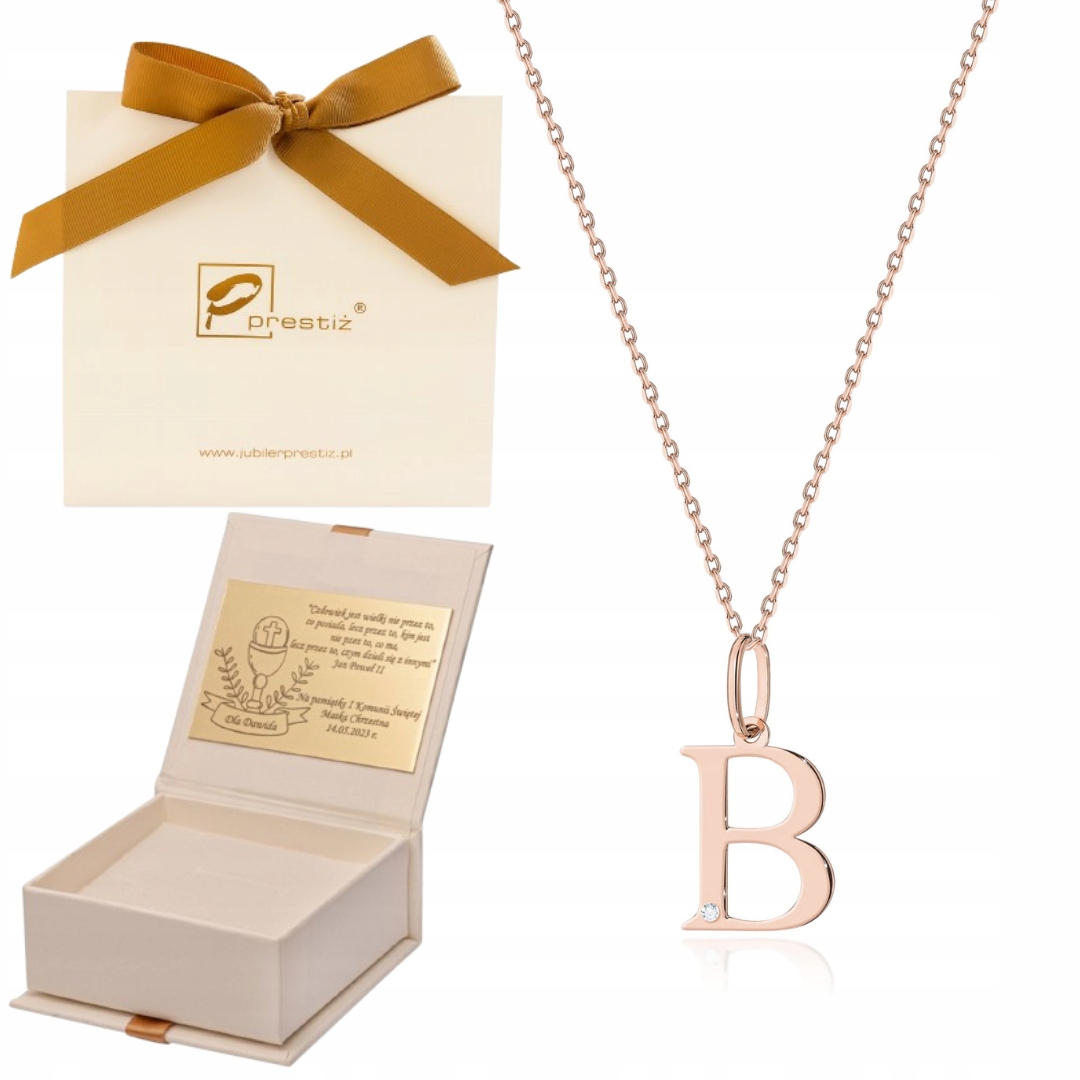 Náhrdelník z růžového zlata s písmenem B a diamantem ryzost 585 Dárek Gravírování