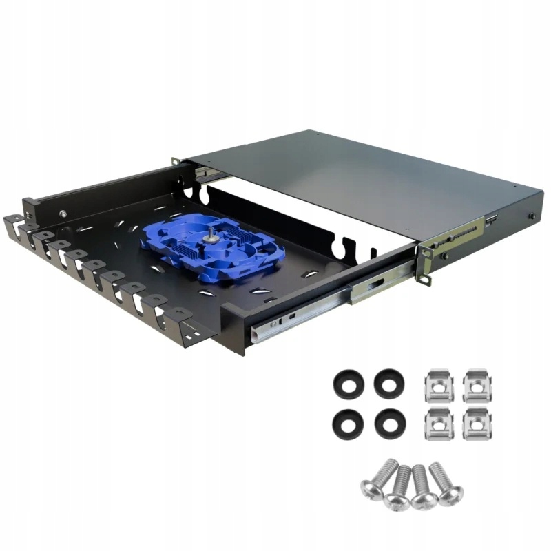 Szuflada zapasu kabla Półka do szafy Rack 19'' 1U przełącznica 320mm Czarna