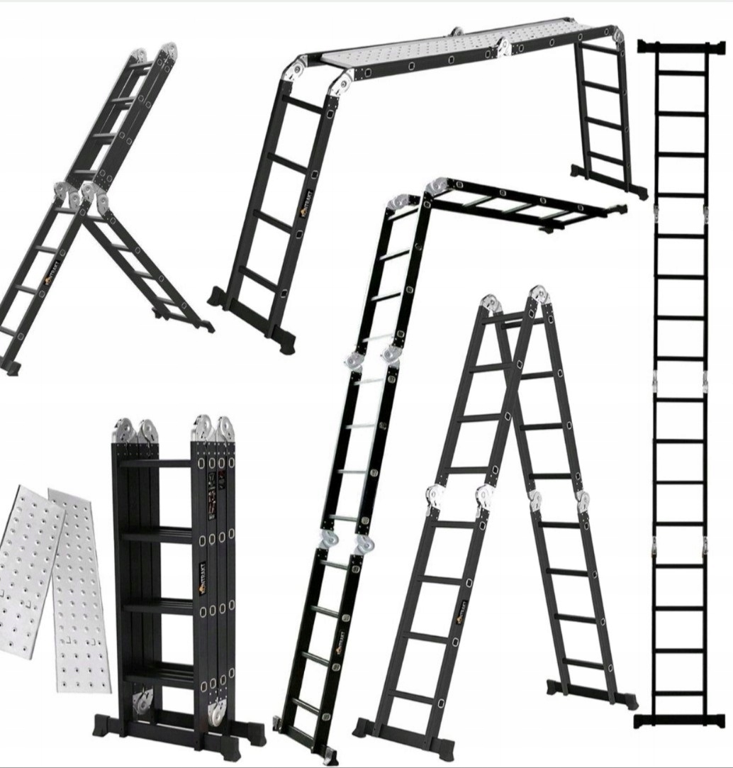 Hliníkový rebrík 5,6 m, silný, pevný, skladací, multifunkčný, 4x4