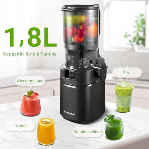AMZCHEF Wolnoobrotowy Wyciskarka 250W 135MM Do Warzyw i Owoców 1,8L Czarna — miniatura 2
