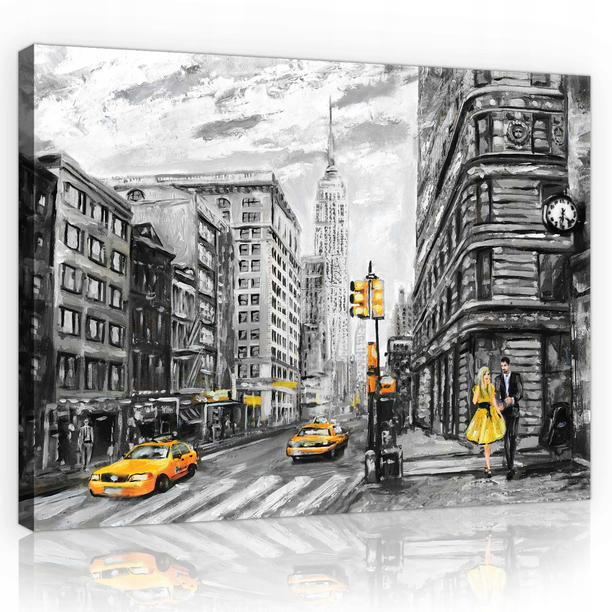 Obraz 80x60 New York žlutý taxík pár ulice město monochrom romantika