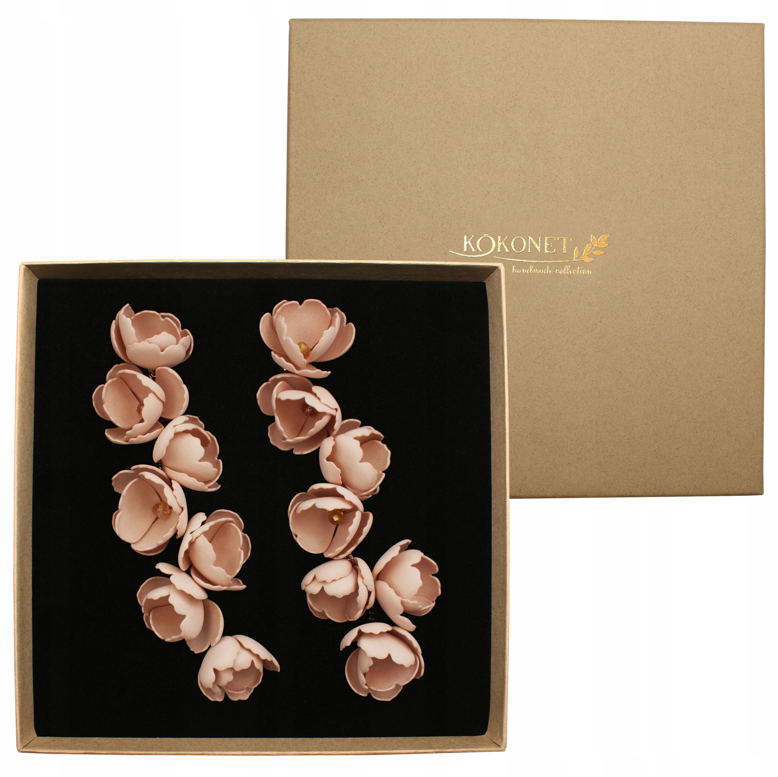 Náušnice zlaté květinové béžové Ručně Dělané efektní