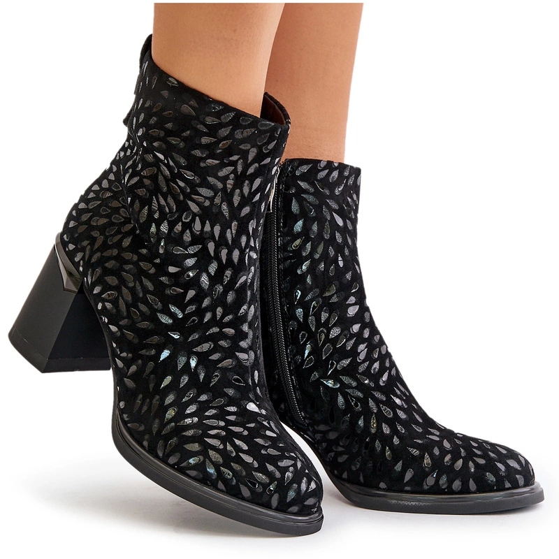 Kotníkové Boty Semiš Podpatek Sloupek Zip Zateplené D&a CR42-192 Černé 39