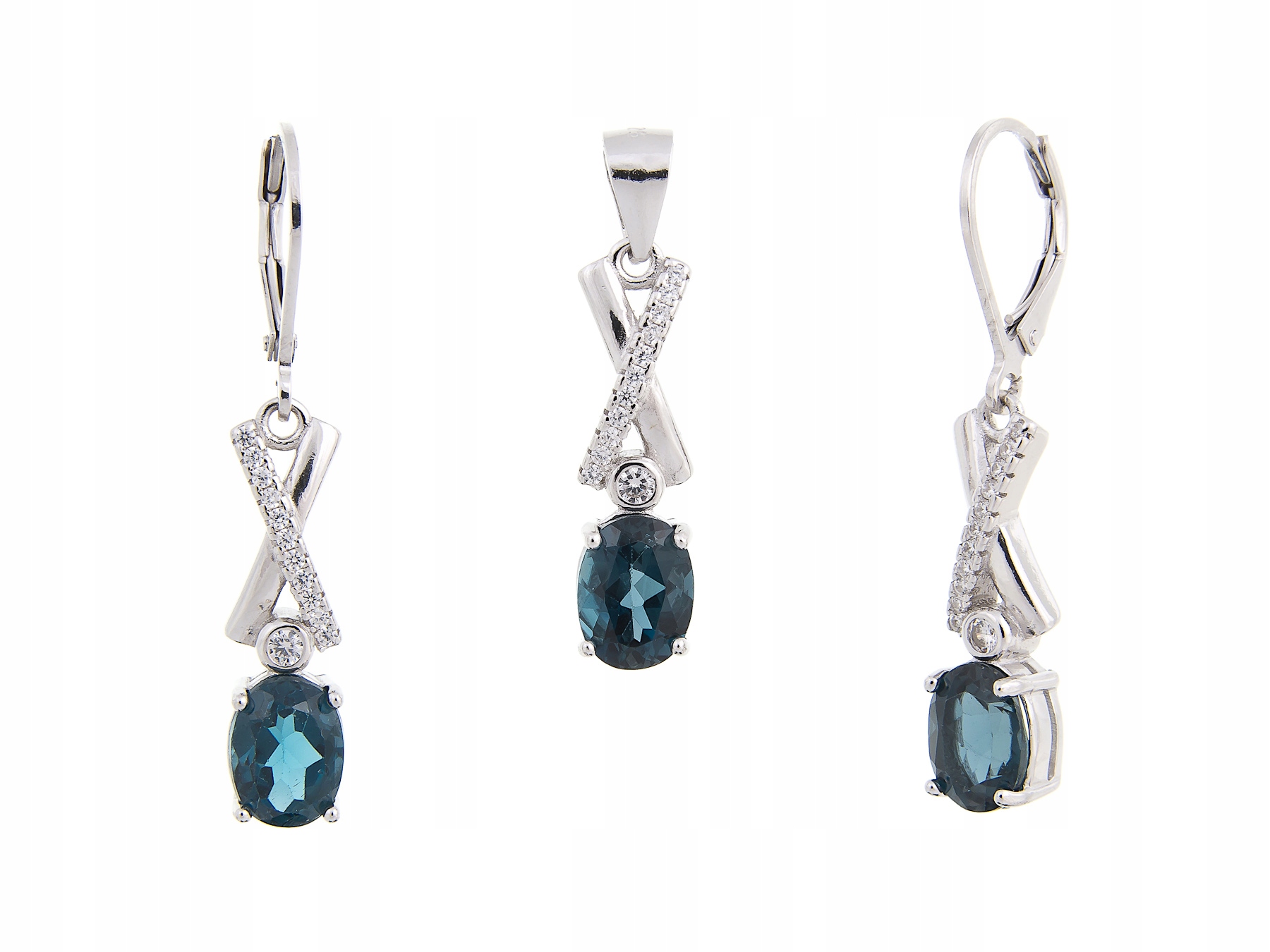 Stříbrný Rhodiovaný Komplet Kol+vis London Blue Topaz Přírodní