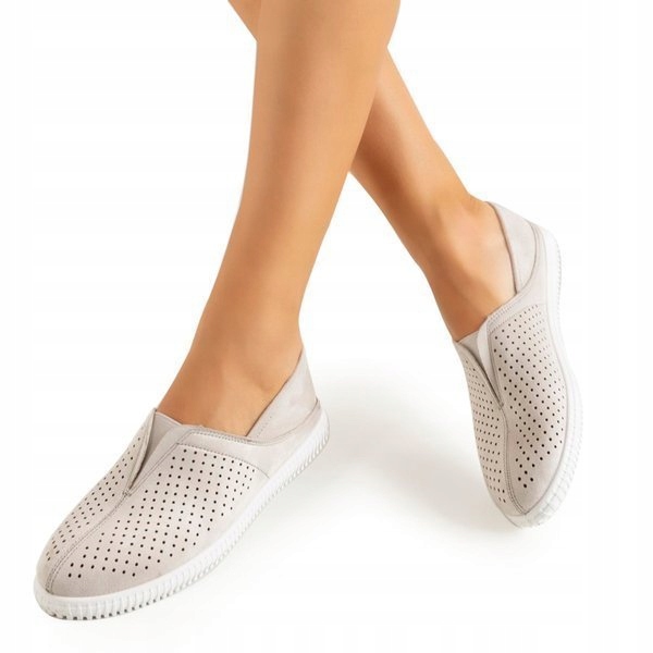 

6773 L.grey Jasnoszare Ażurowe Damskie Slip On 38