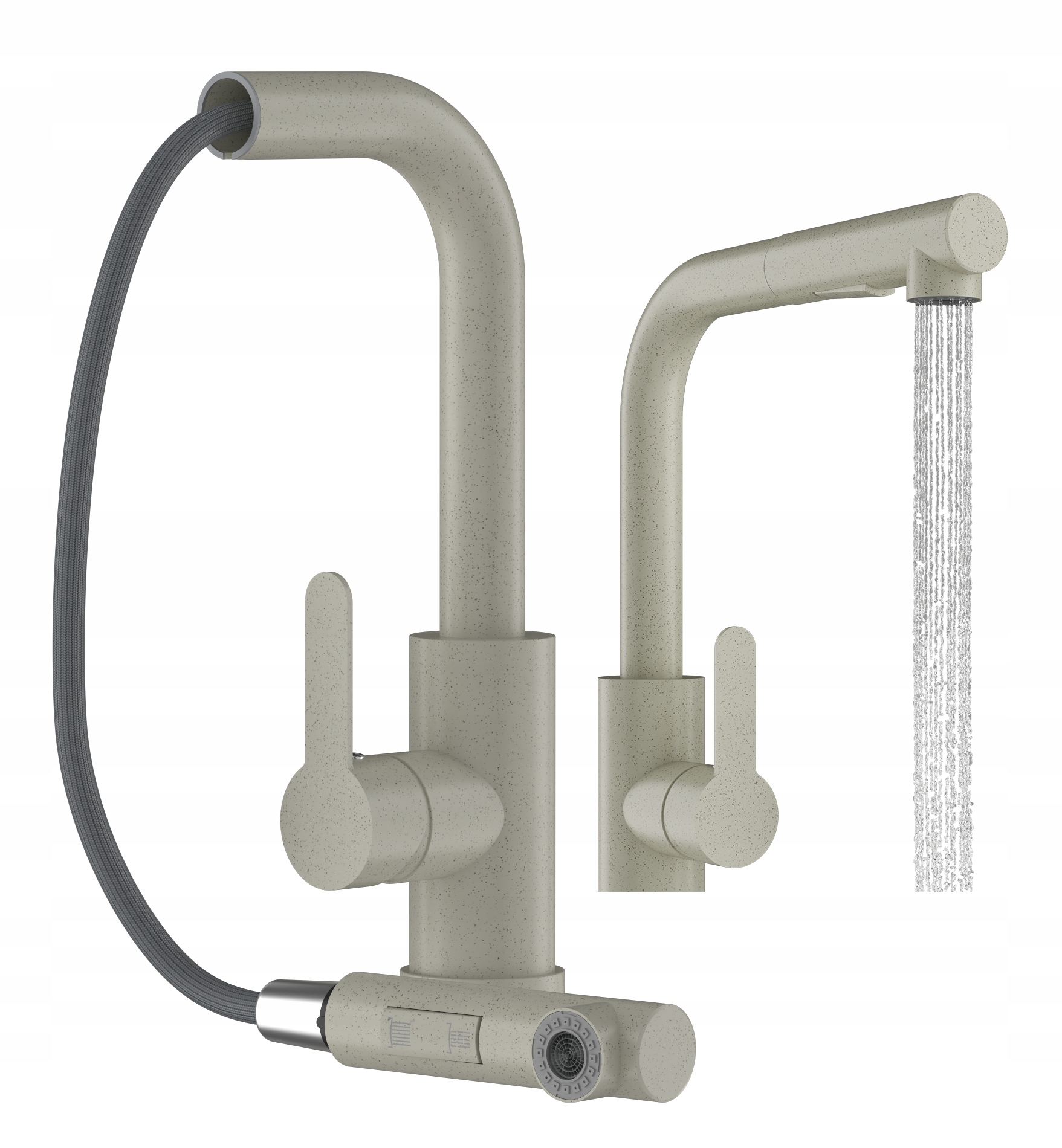 Béžový Kuchynský Kohútik S Výsuvným Výtokom, 2 Prúdy Do Umývadla Ebro