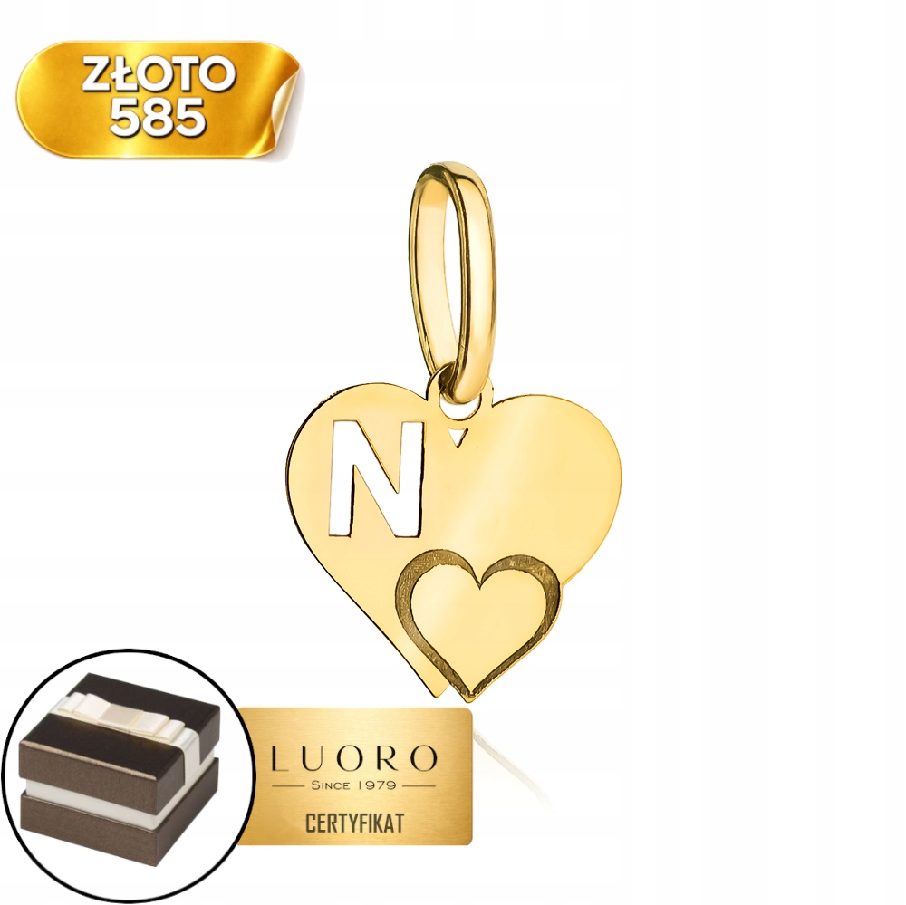 Zlatý Přívěsek 585 14K Písmeno N Se Srdíčkem 15 MM Elegantní