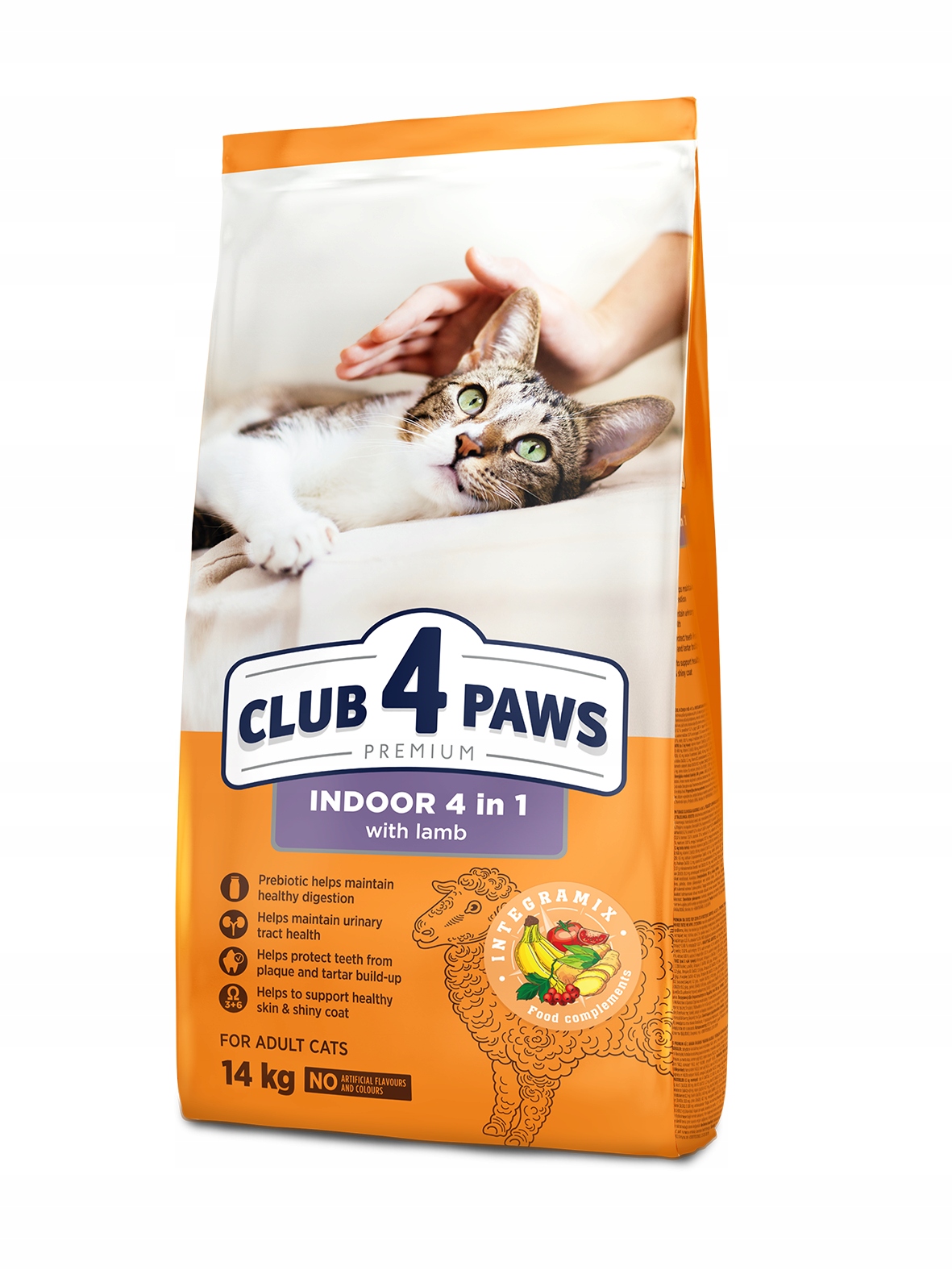 Levně Club 4 Paws „Indoor 4 in1” suché krmivo pro kočky jehněčí 14 kg