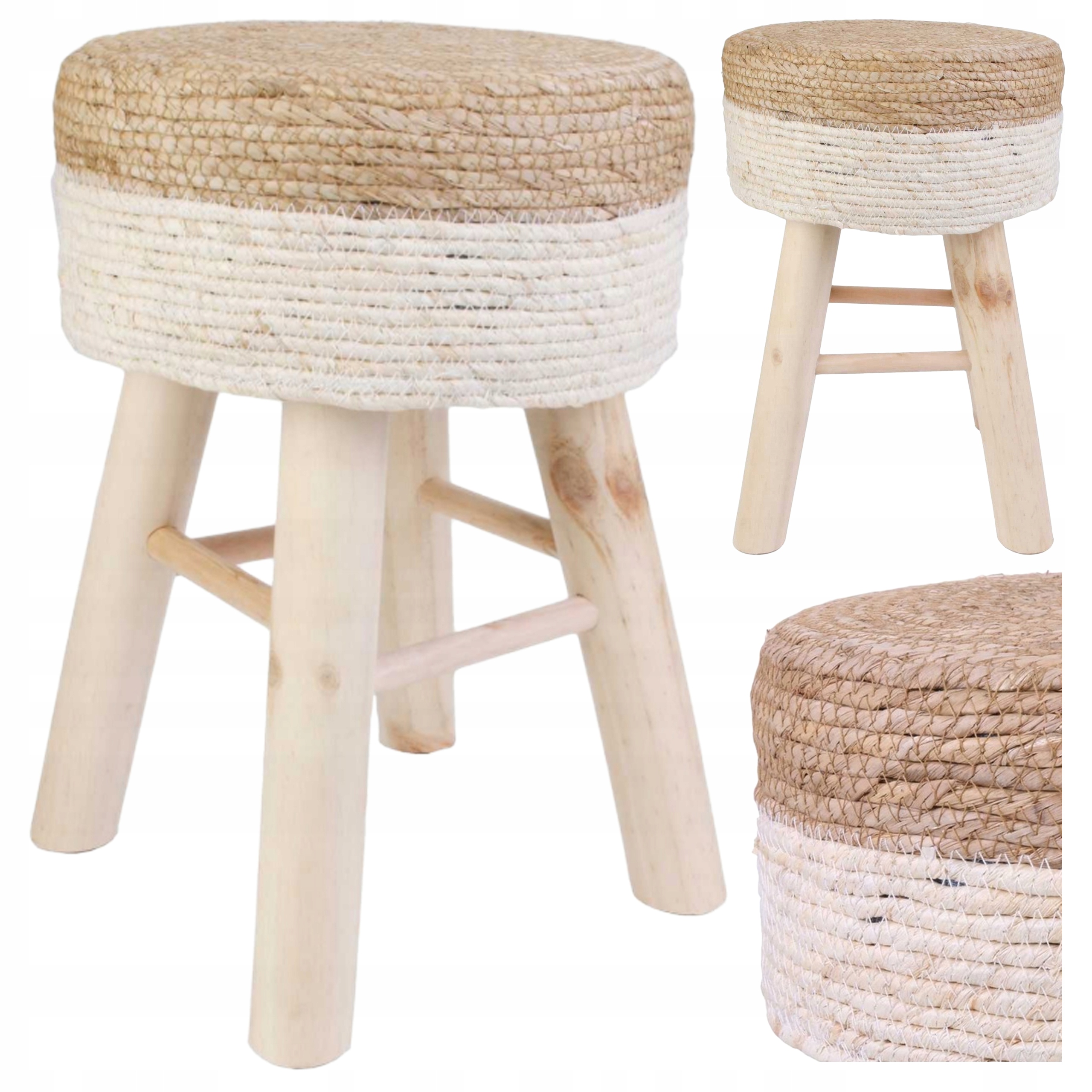 Taburet Cattail přírodní pletení, pevná stolička, sedátko, boho styl, do kuchyně