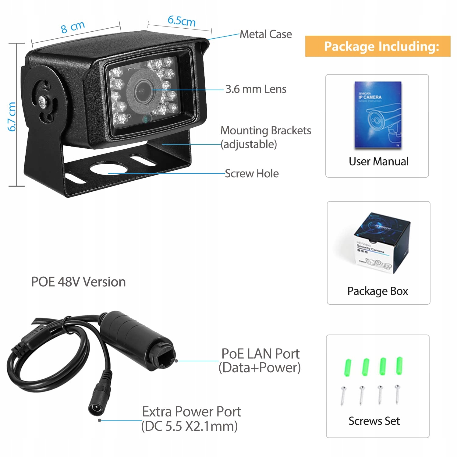 REVODATA 5MP Mini POE Kamera IP65 LED IR Nocna 3.6mm Wewnętrzna Zewnętrzna — miniatura 7