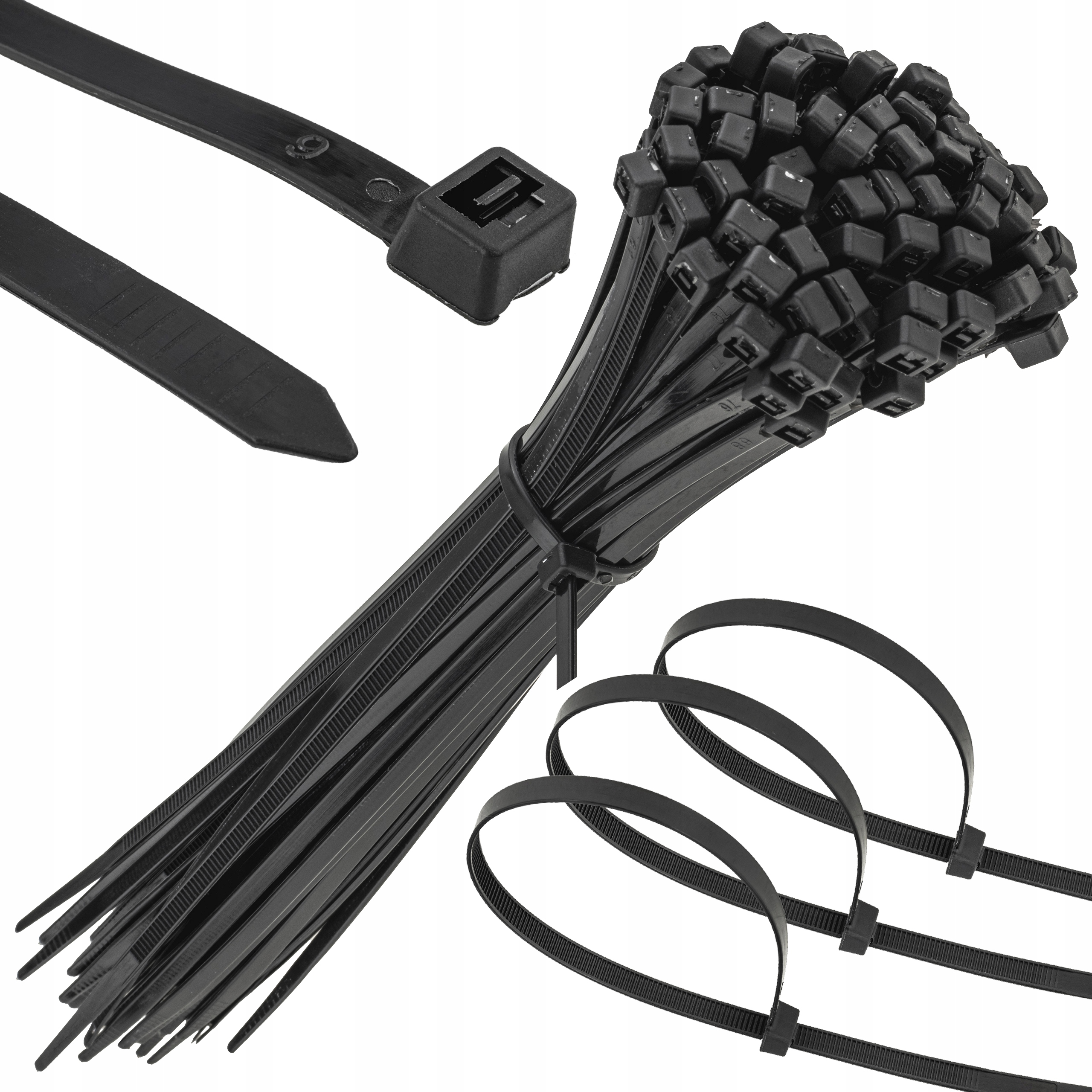 Mocne Opaski Zaciskowe Kablowe Trytki Czarne Taśma 3.6X200MM 100SZT Trytki