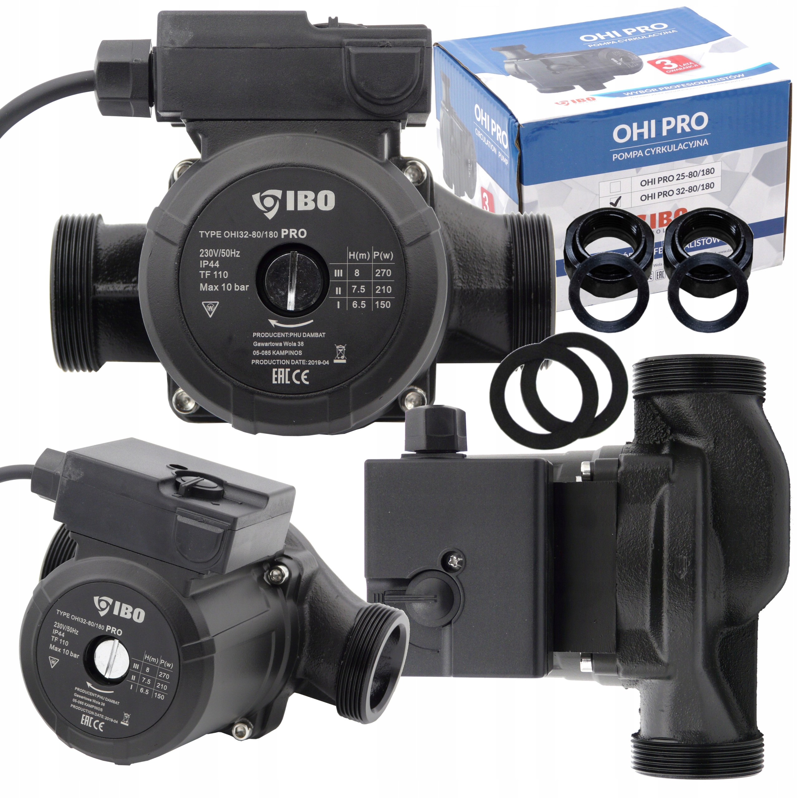 Cirkulačná Pumpa 3 Rýchlostná Ibo Ohi Pro 32-80/180 Výkonná, Výkonná, Robustná, 270 W