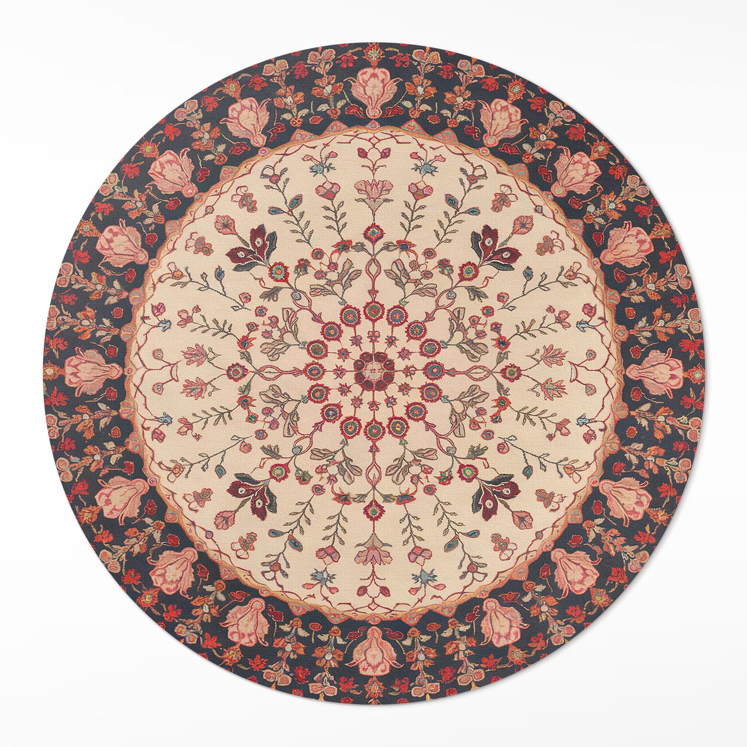 Vinylový okrúhly koberec Mandala, perzský štýl, vintage rastlinný motív ⌀ 100 cm