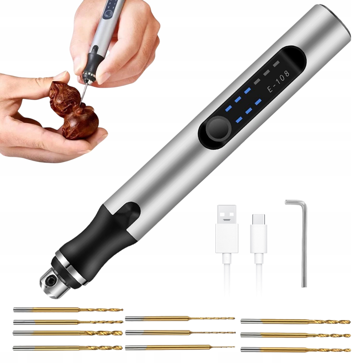 Elektrická Mini Přítlačná Vrtačka Sada 3 Rychlostí 10 Vrtáků 0,6-2.2 MM