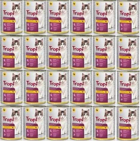 Levně Krmivo mokré pro kočky Tropi s drůbežím masem 24 ks x 415 g drůbež kočka