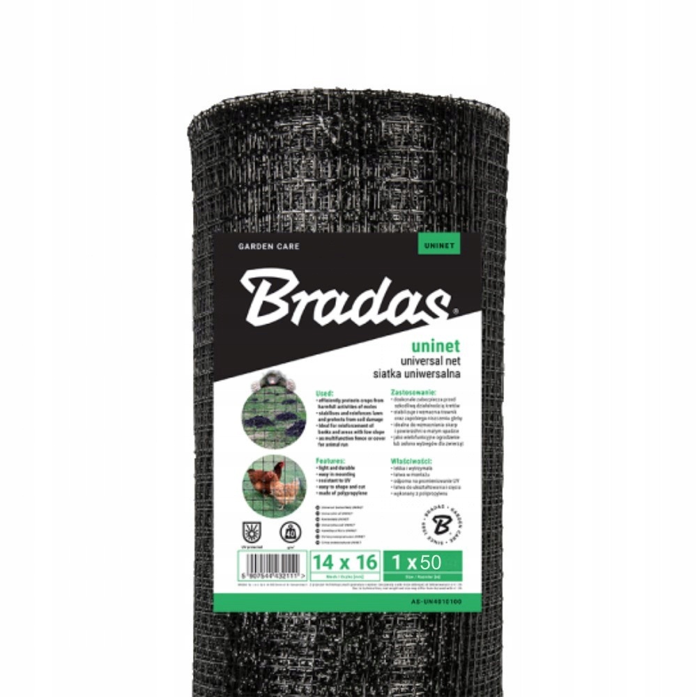 Siatka uniwersalna Uninet 40g/m2 oczko 14x16mm 50 x 1 m Bradas 2104