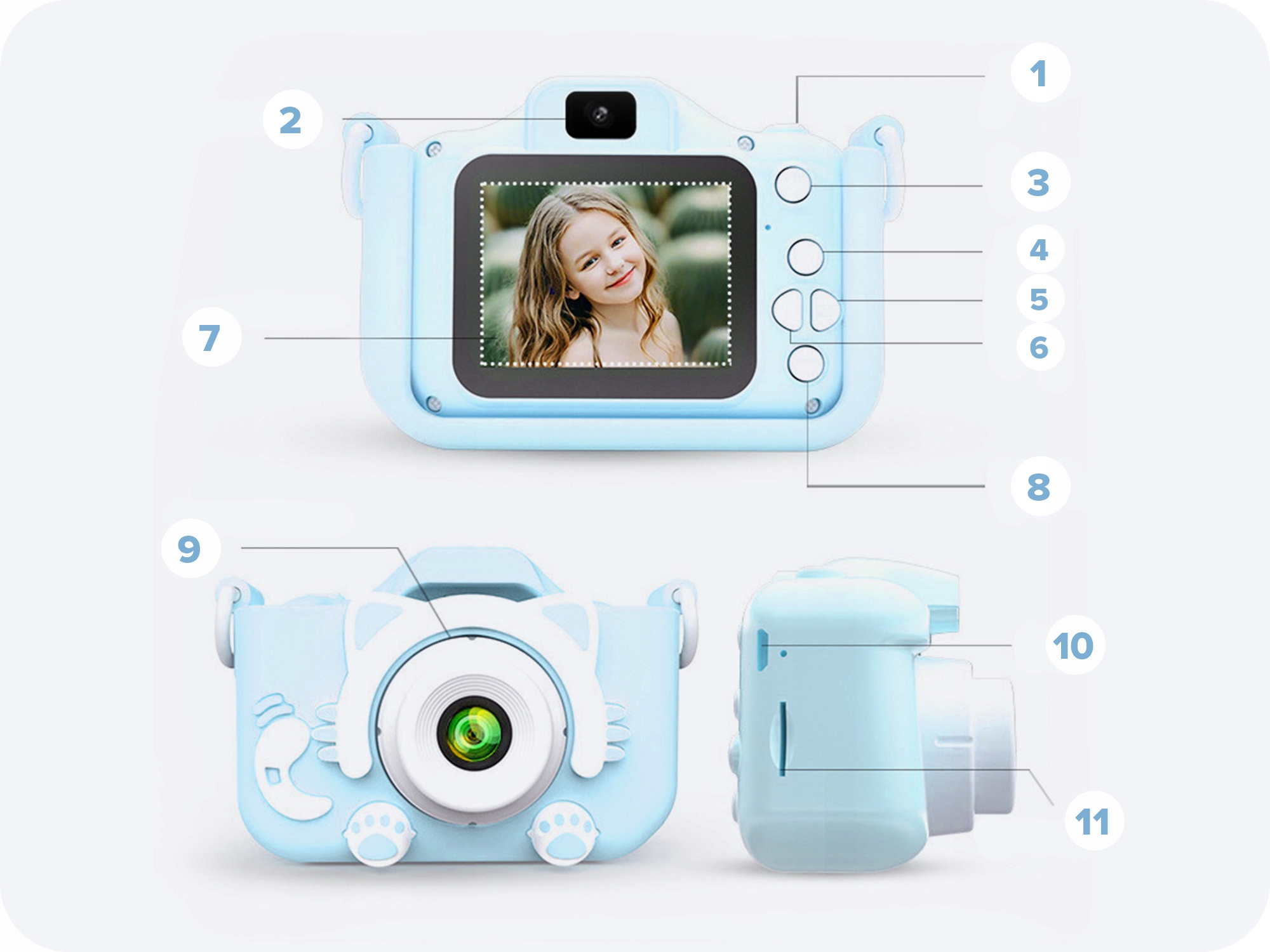 KAMERA DLA DZIECI APARAT FOTOGRAFICZNY KOTEK + KARTA 8GB + SMYCZ ZESTAW Przekątna ekranu 2