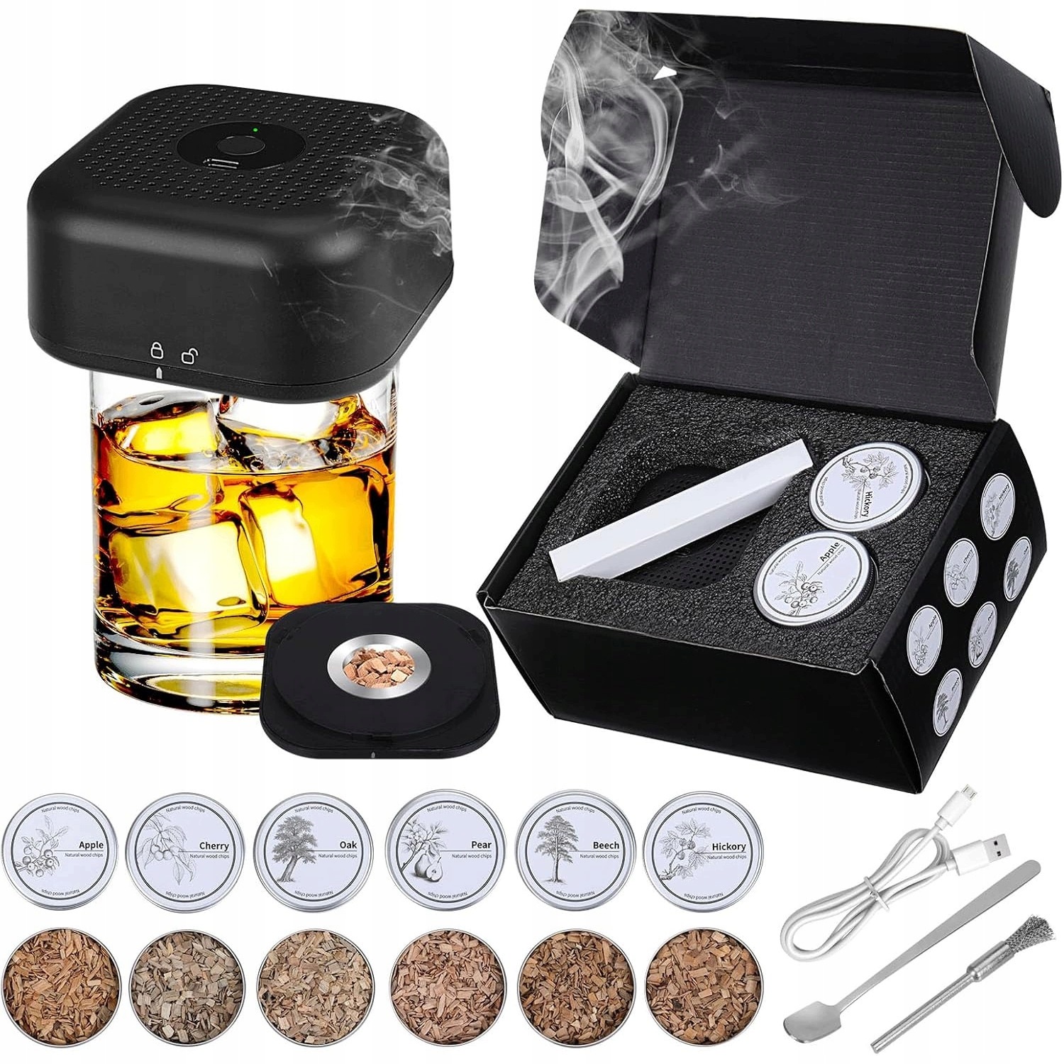 Sada Na Uzení Whisky Smoker S Uzeným Dřevem, Na Nápoje, Barmanská, XL