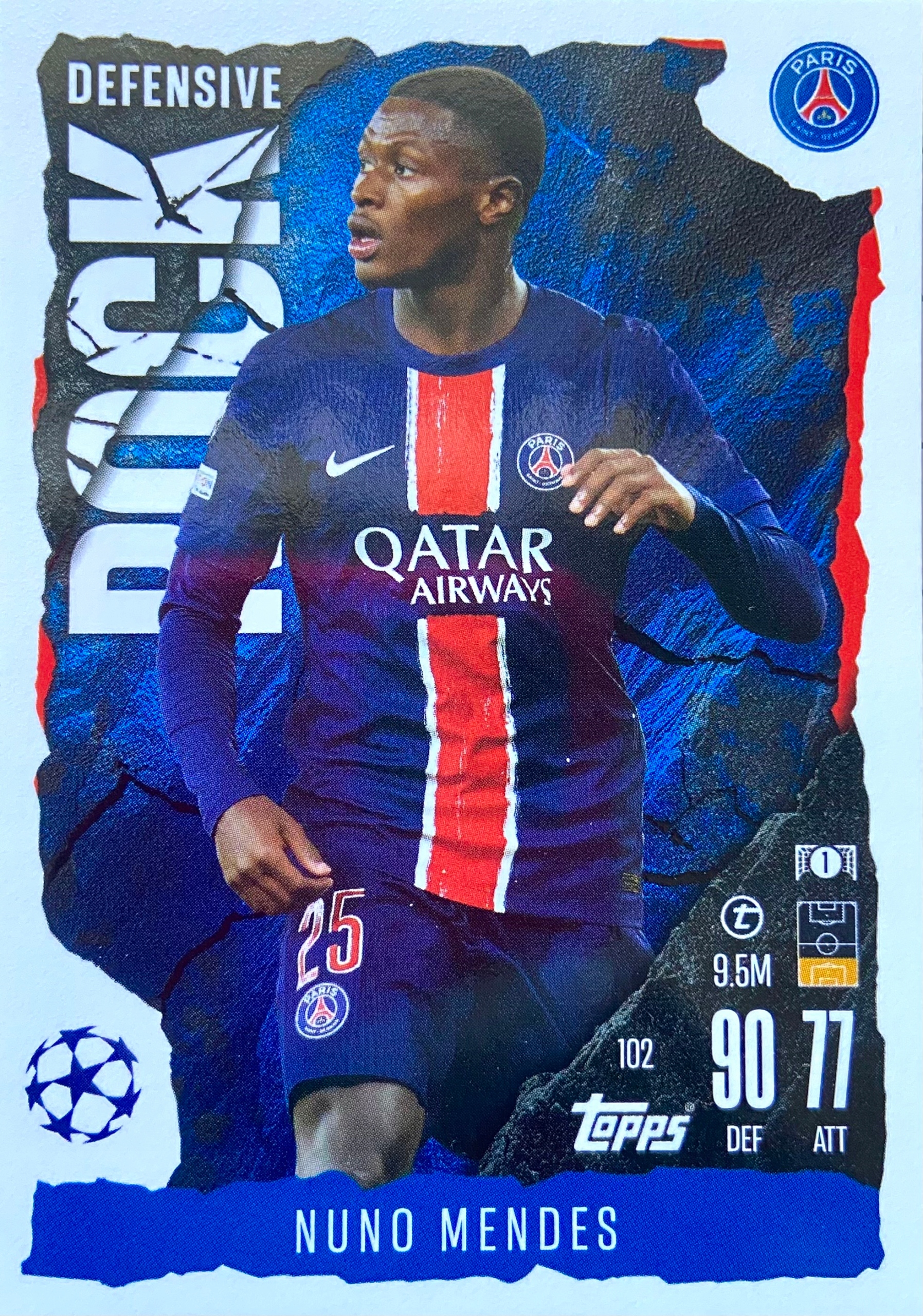 Match Attax Extra 2024/25 2025 Defensive Rock 102 Nuno Mendes Psg