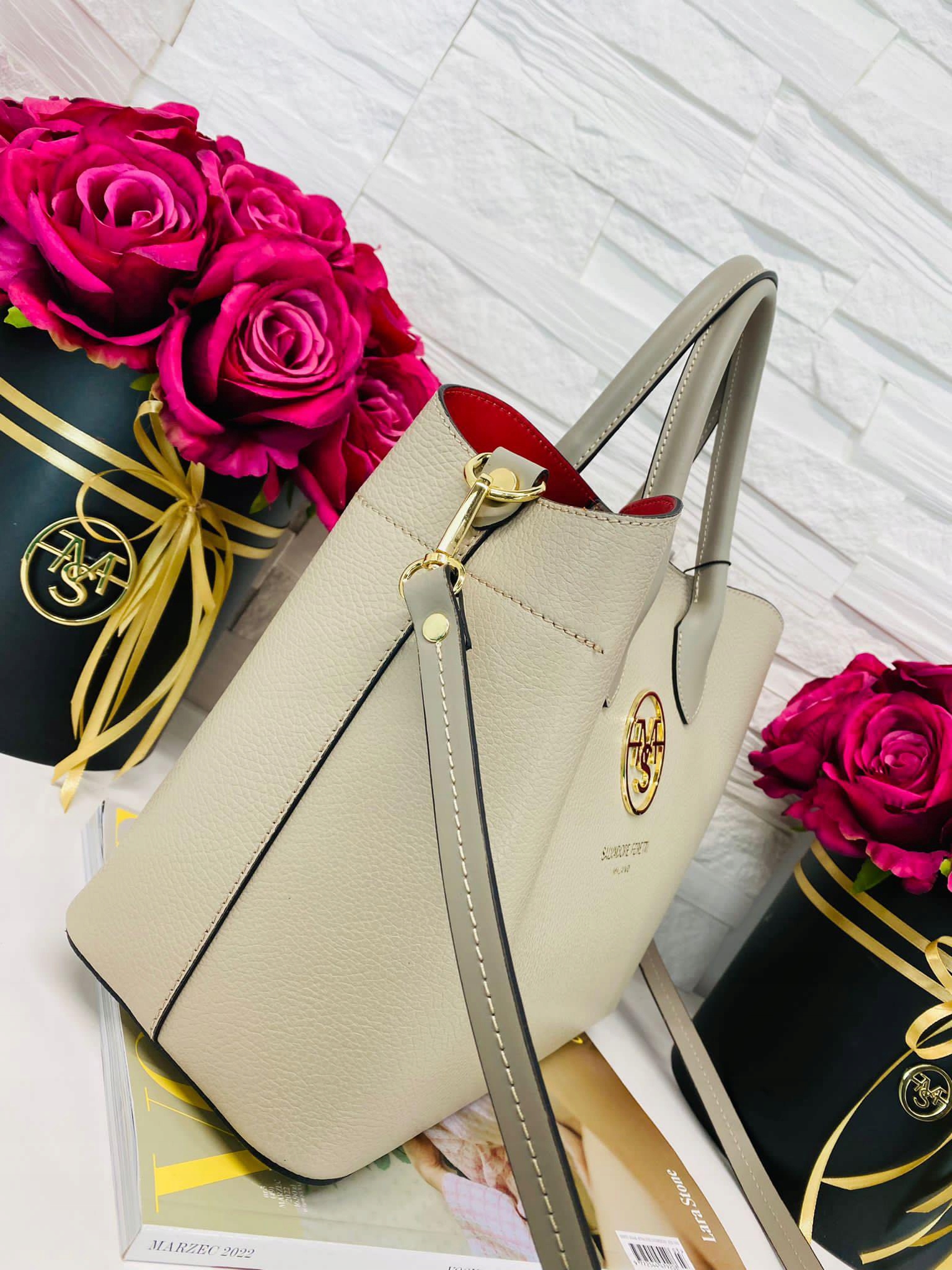 TOREBKA SALVADORE FERETTI SKÓRA BEŻOWA LUX 887B Płeć kobieta