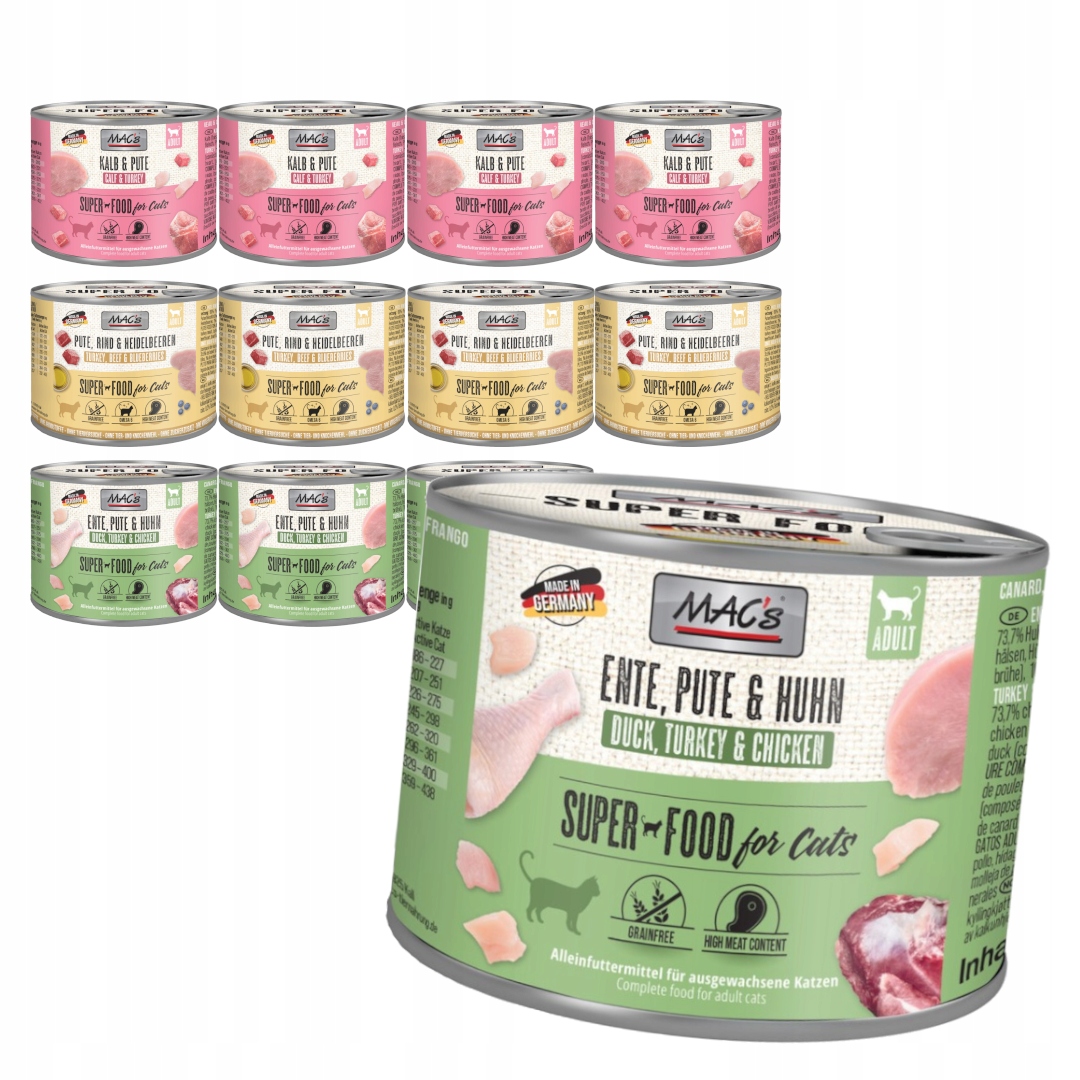 Levně MAC's 12x200g Vlhké Krmivo pro dospělé kočky Mix 3 příchutí