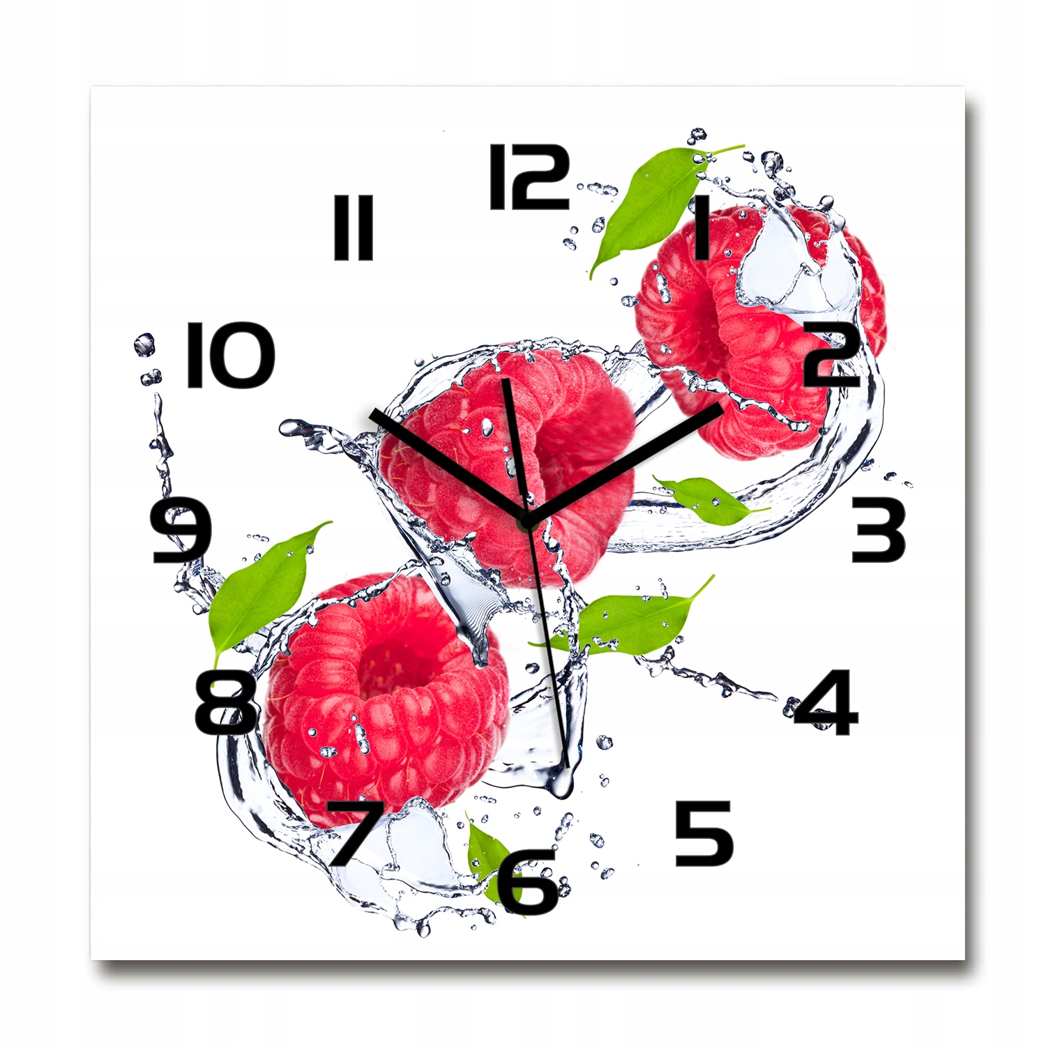 Veľký sklenený hodinový stroj do obývacej izby Malina a voda 60x60 cm