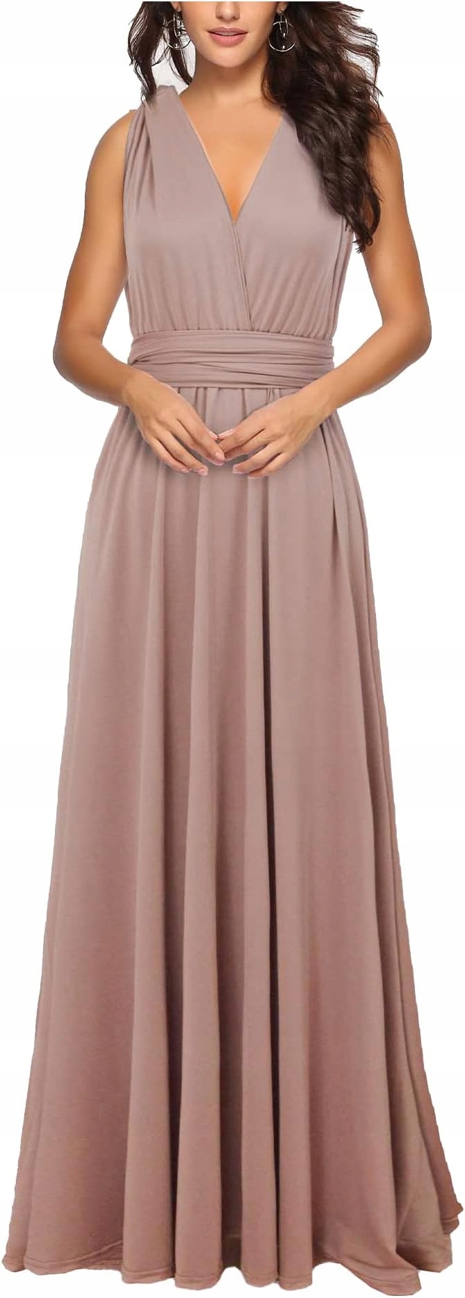 Šaty Dlouhá Maxi starorůžová se zavazováním kolem krku a odhalenými zády S družičky