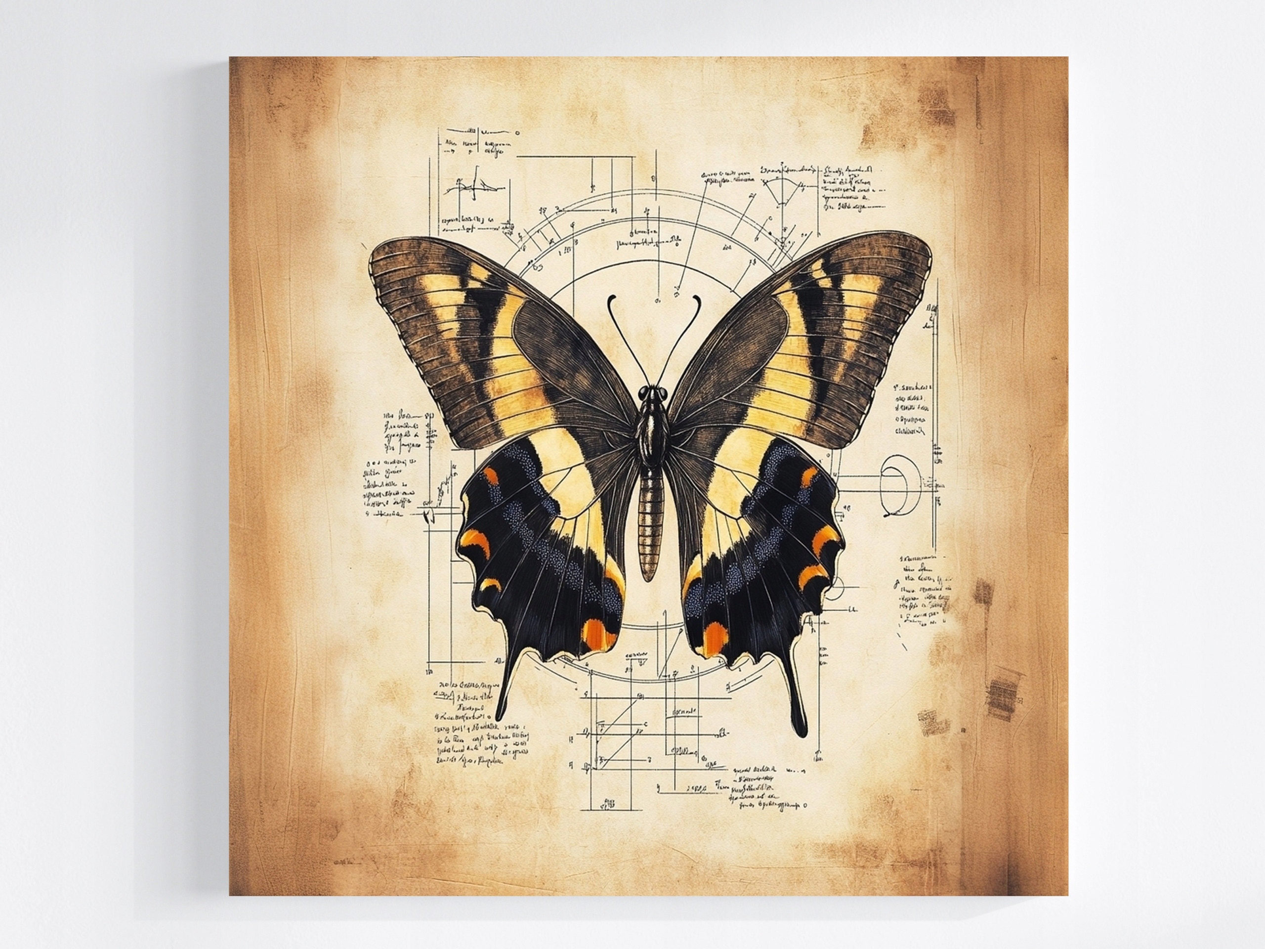 Obraz Na Plátně Canvas Grafika Styl Da Vinci Motýl Papyrus Kresba 80x80
