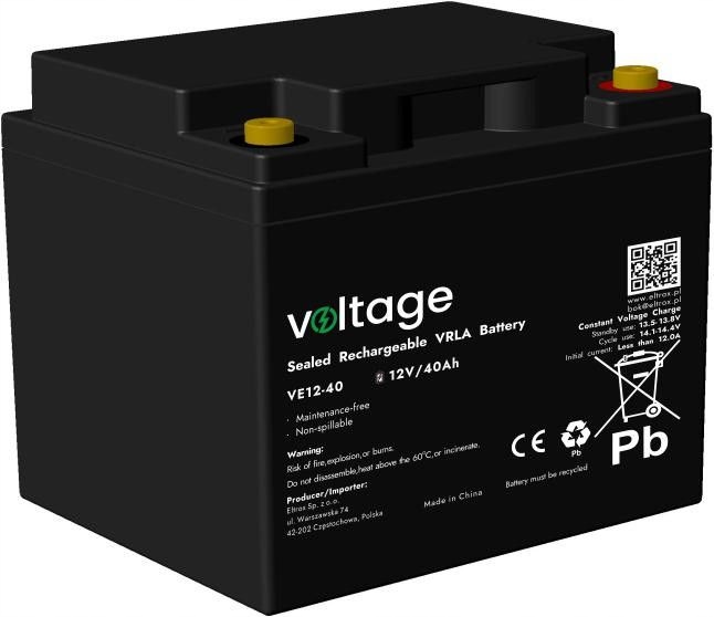 Akumulator Agm Voltage 12V 40Ah VE12-40 Żywotność 6-9 lat