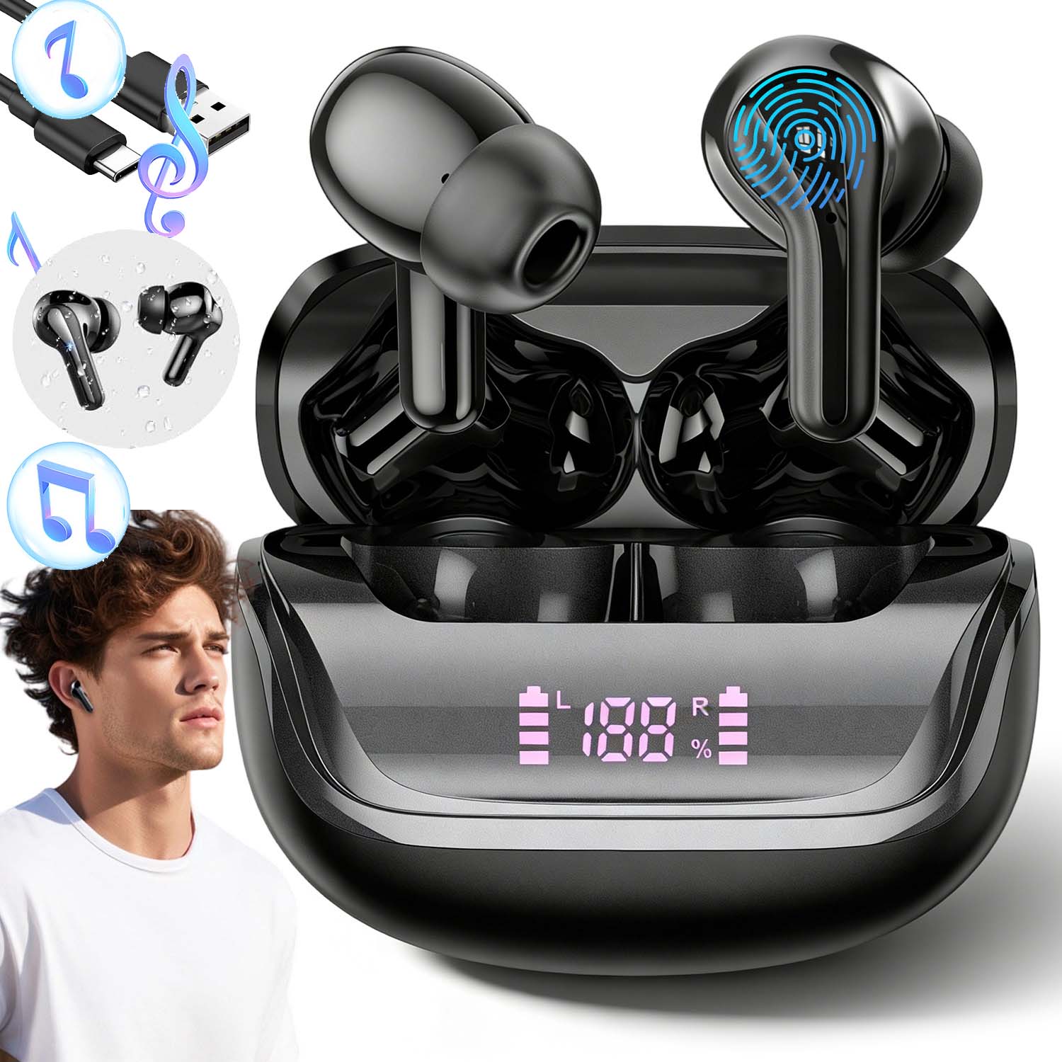 Bezdrátová Sluchátka Do Uší Voděodolnost IP7, Stereo 3D Hifi Zvuk